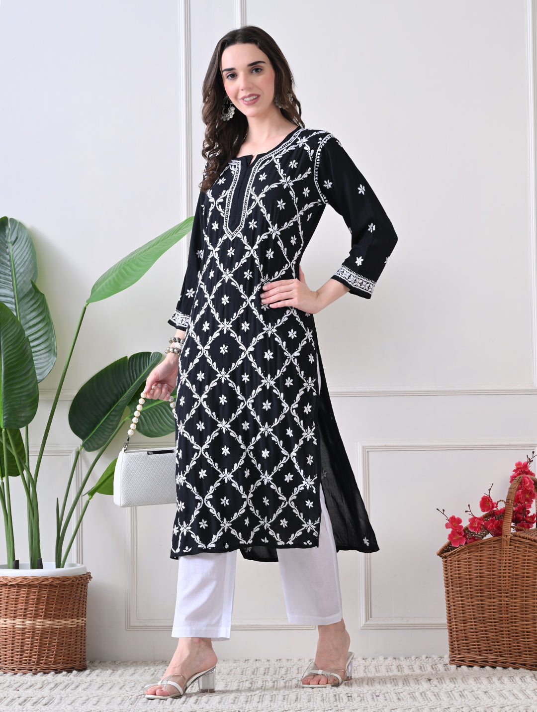 Midnight Bloom: Hand-Embroidered Kurta Set