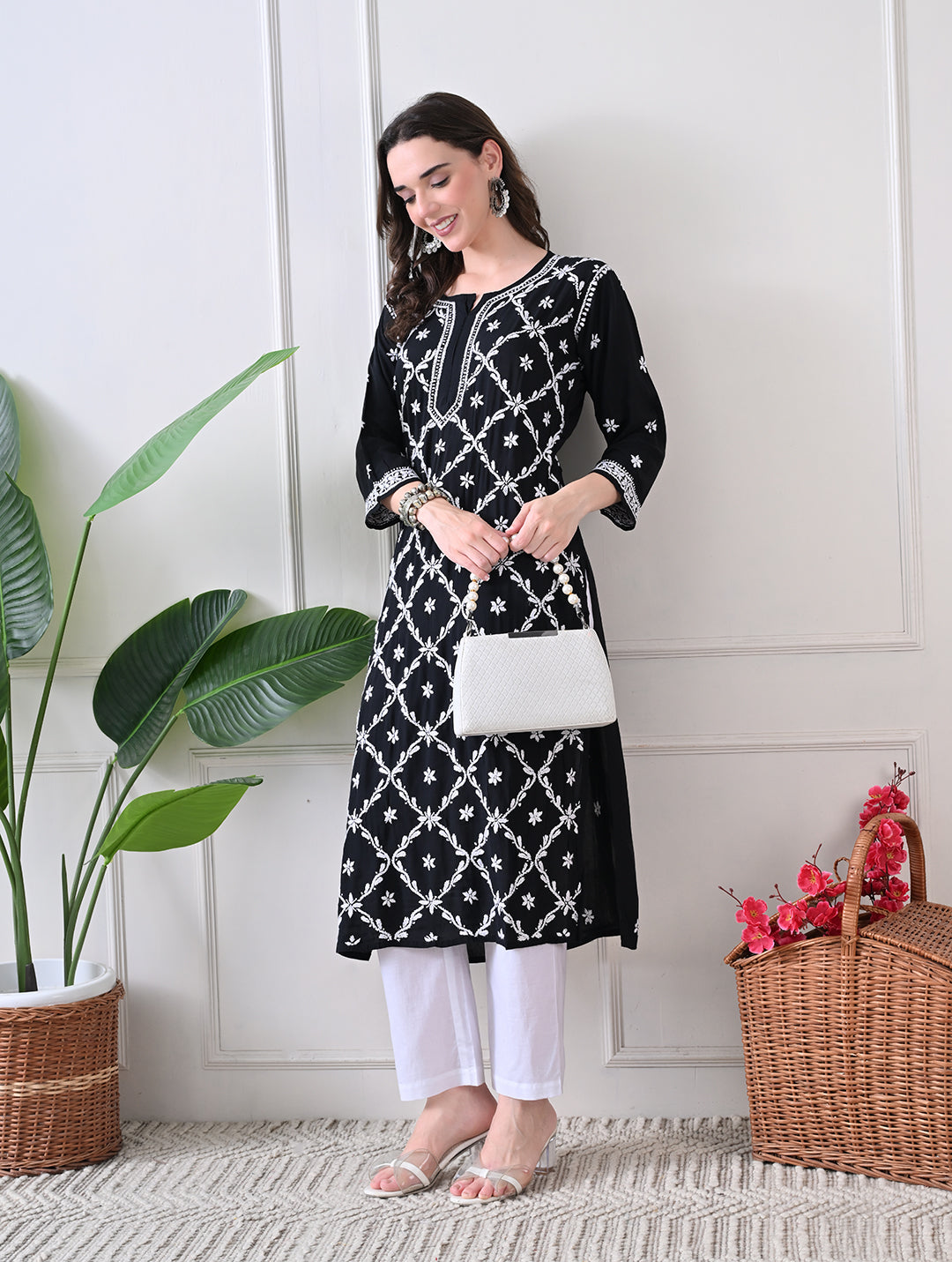 Midnight Bloom: Hand-Embroidered Kurta Set