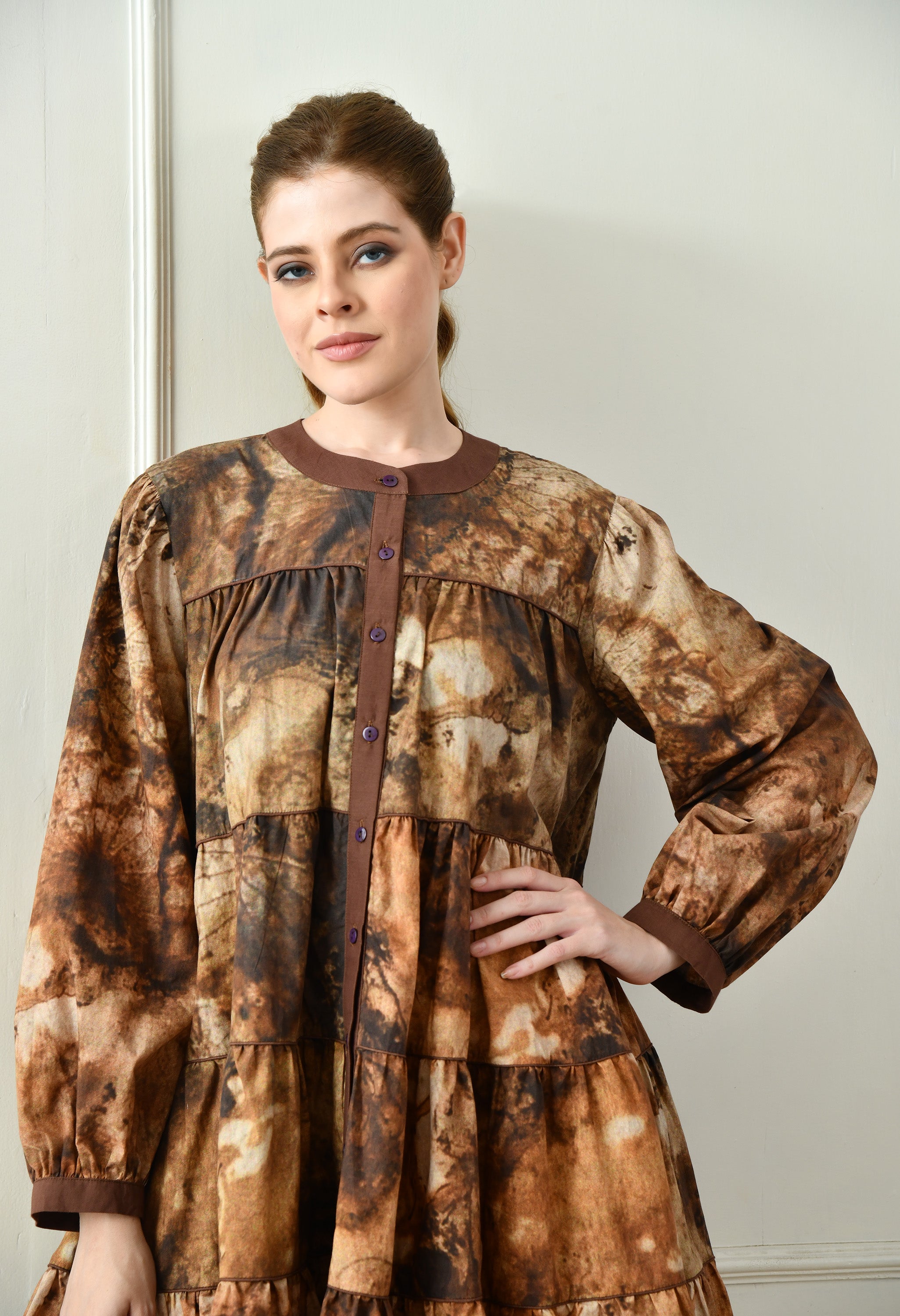 Cool Bee Embrace Earths Elegance Signature Tiered Dress for Women - Multicolor Western Dress Casual Chic India