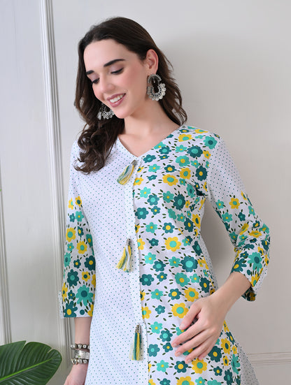 Marigold Mist: Dual-Print Floral Kurta Set