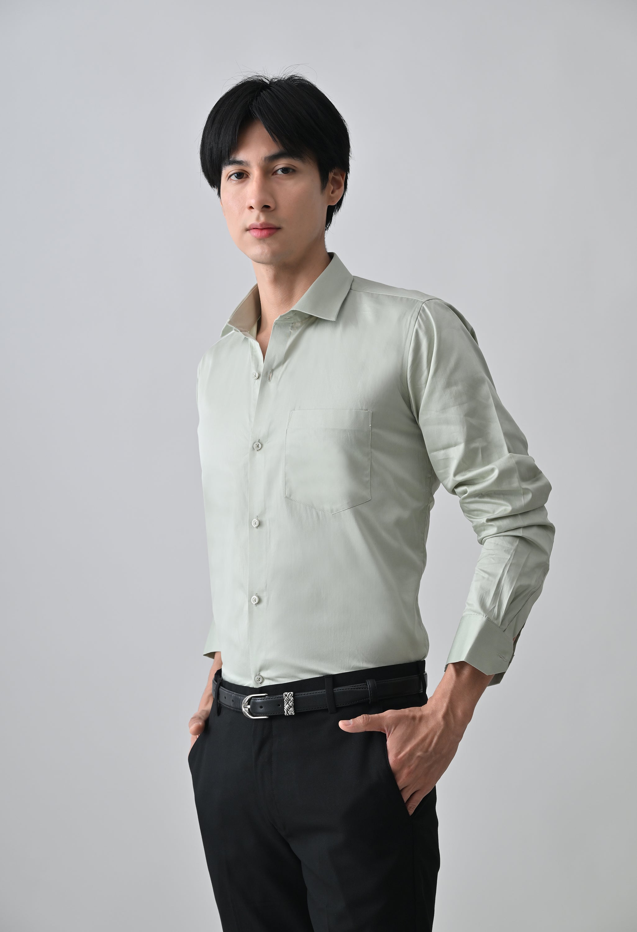 Cool Bee Light Green Cotton Shirt for Men - Light Green Premium Cotton Shirt India - Detail View