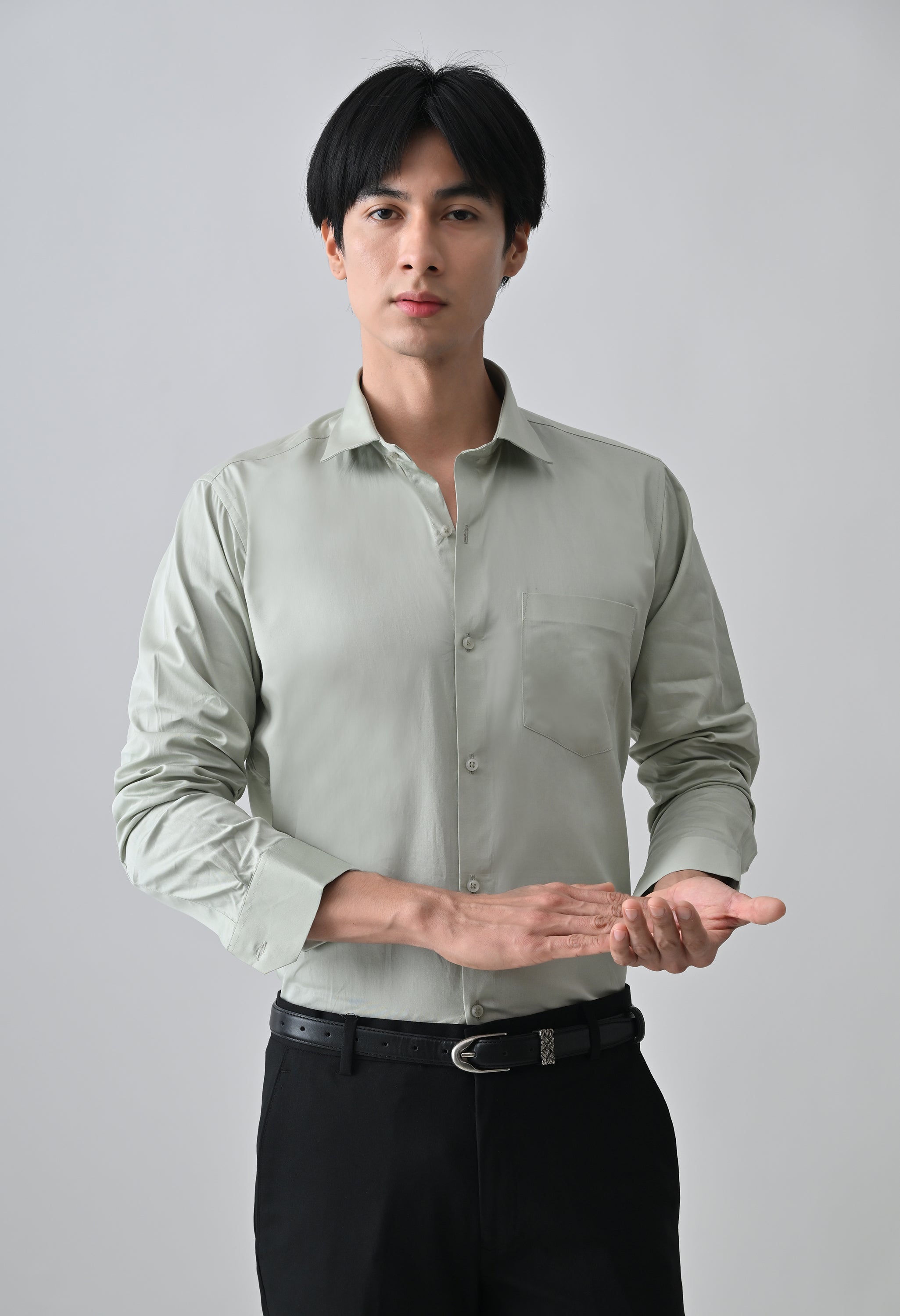 Cool Bee Light Green Cotton Shirt for Men - Light Green Premium Cotton Shirt India - Back View