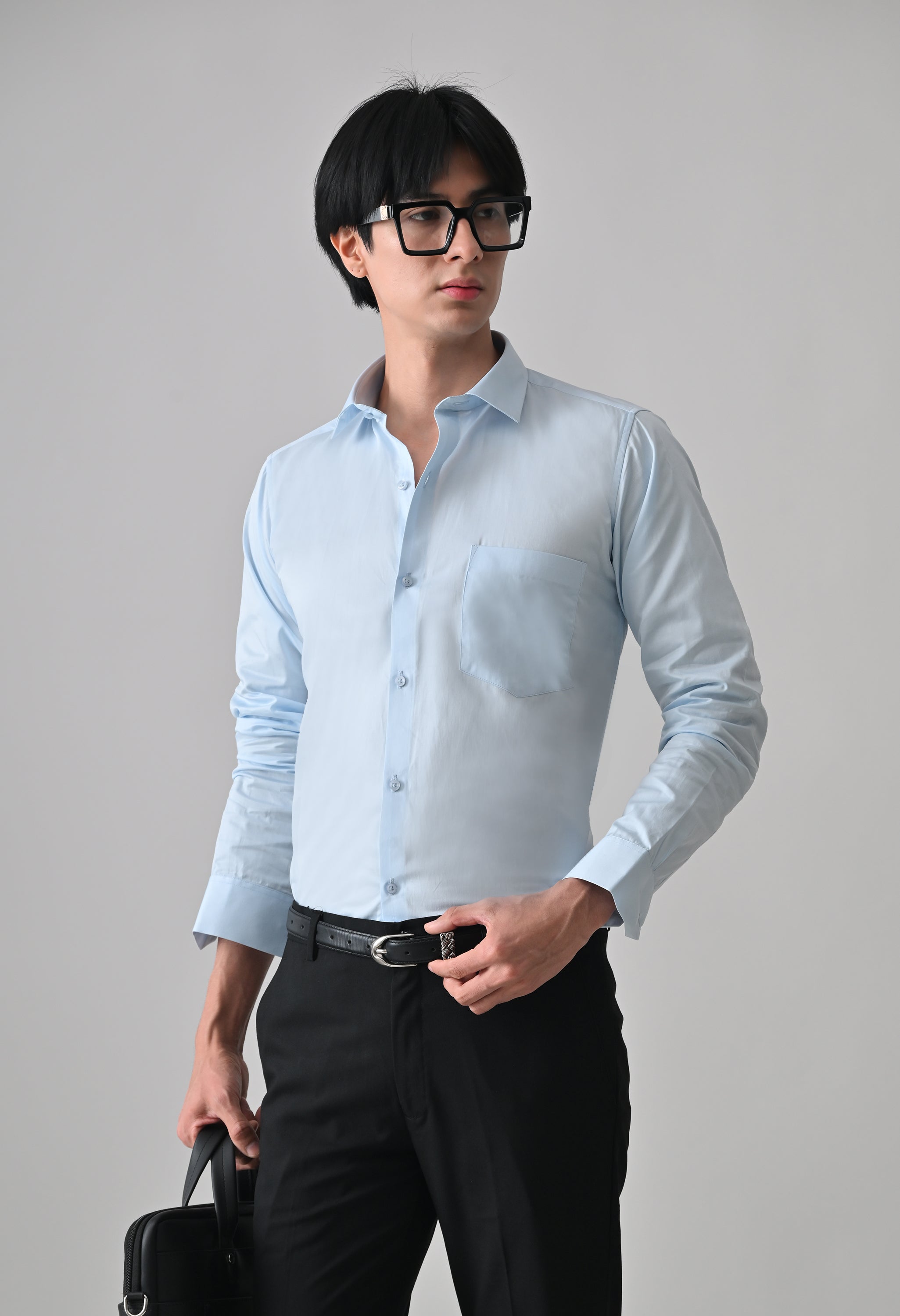 Cool Bee Sky Blue Cotton Shirt for Men - Sky Blue Premium Cotton Shirt India - Detail View