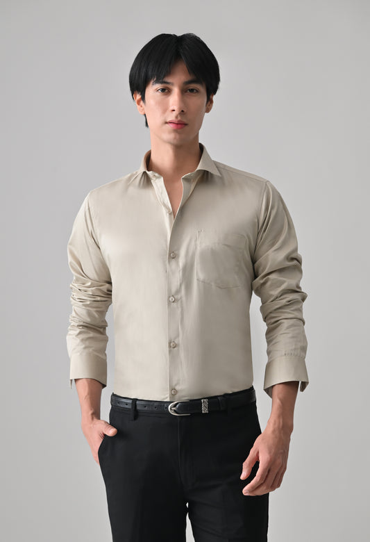 Beige Cotton Shirt for Men | Cool Bee I Spread Collar