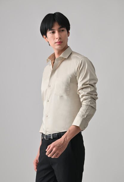 Beige Cotton Shirt for Men | Cool Bee I Spread Collar