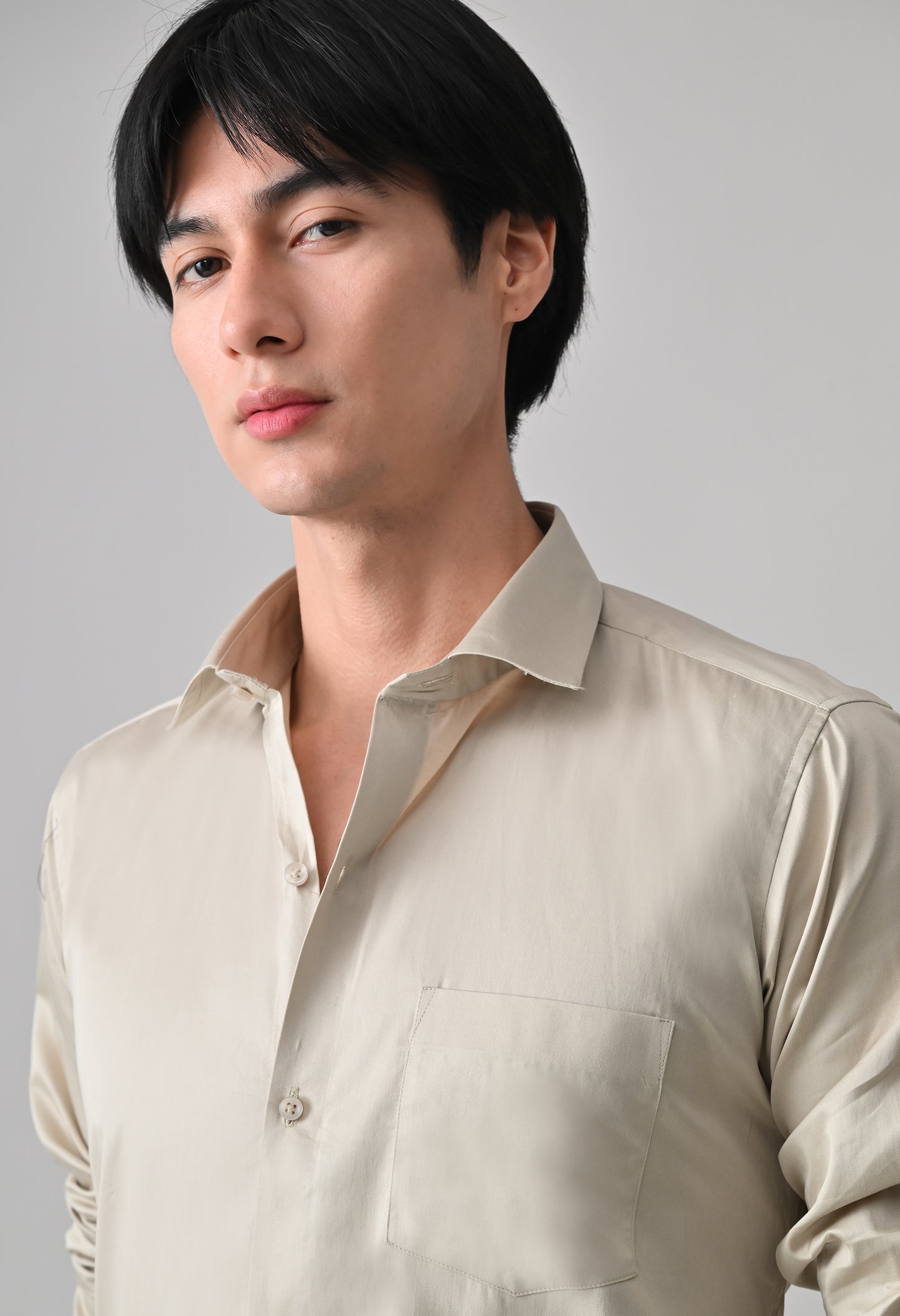 Beige Cotton Shirt for Men | Cool Bee I Spread Collar