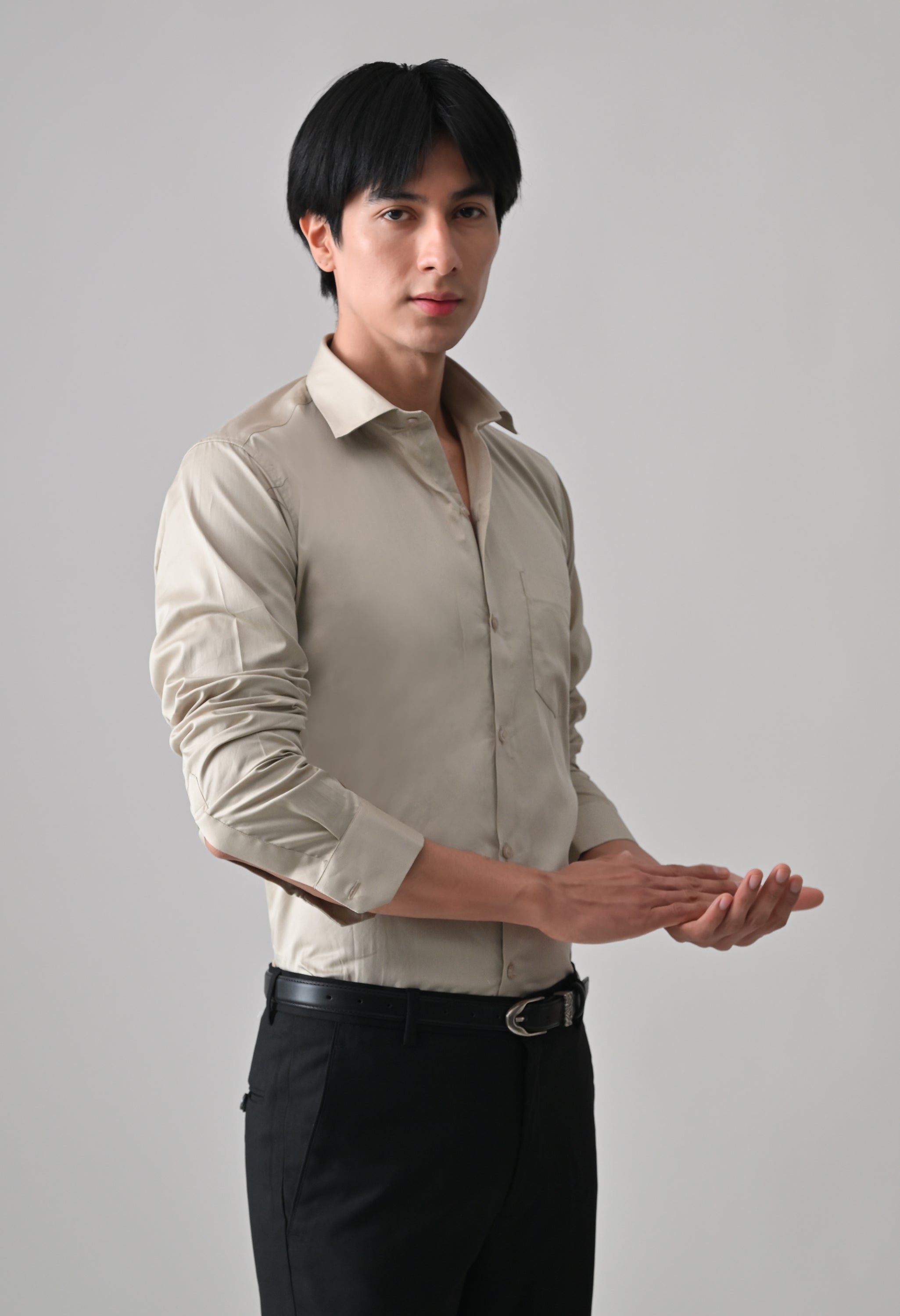 Cool Bee Beige Cotton Shirt for Men - Beige Premium Cotton Shirt India - Detail View