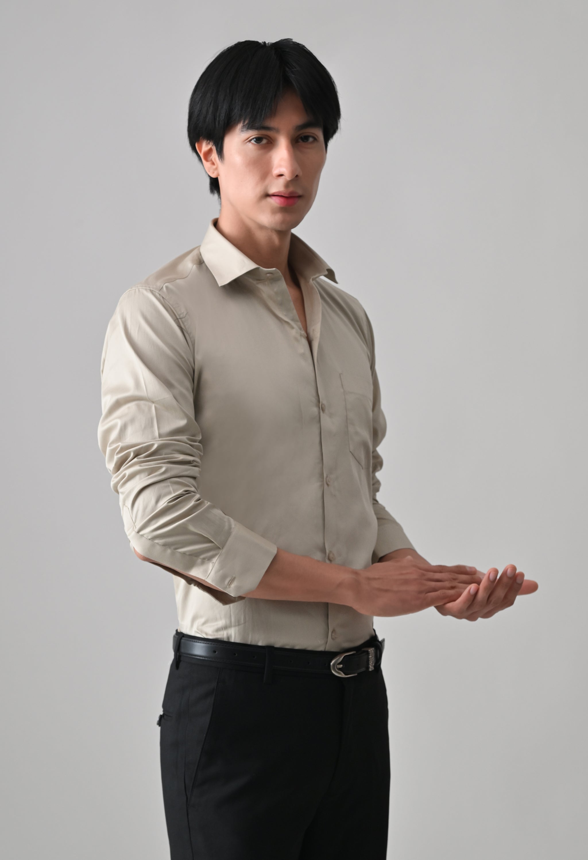 Cool Bee Beige Cotton Shirt for Men - Beige Premium Cotton Shirt India - Detail View