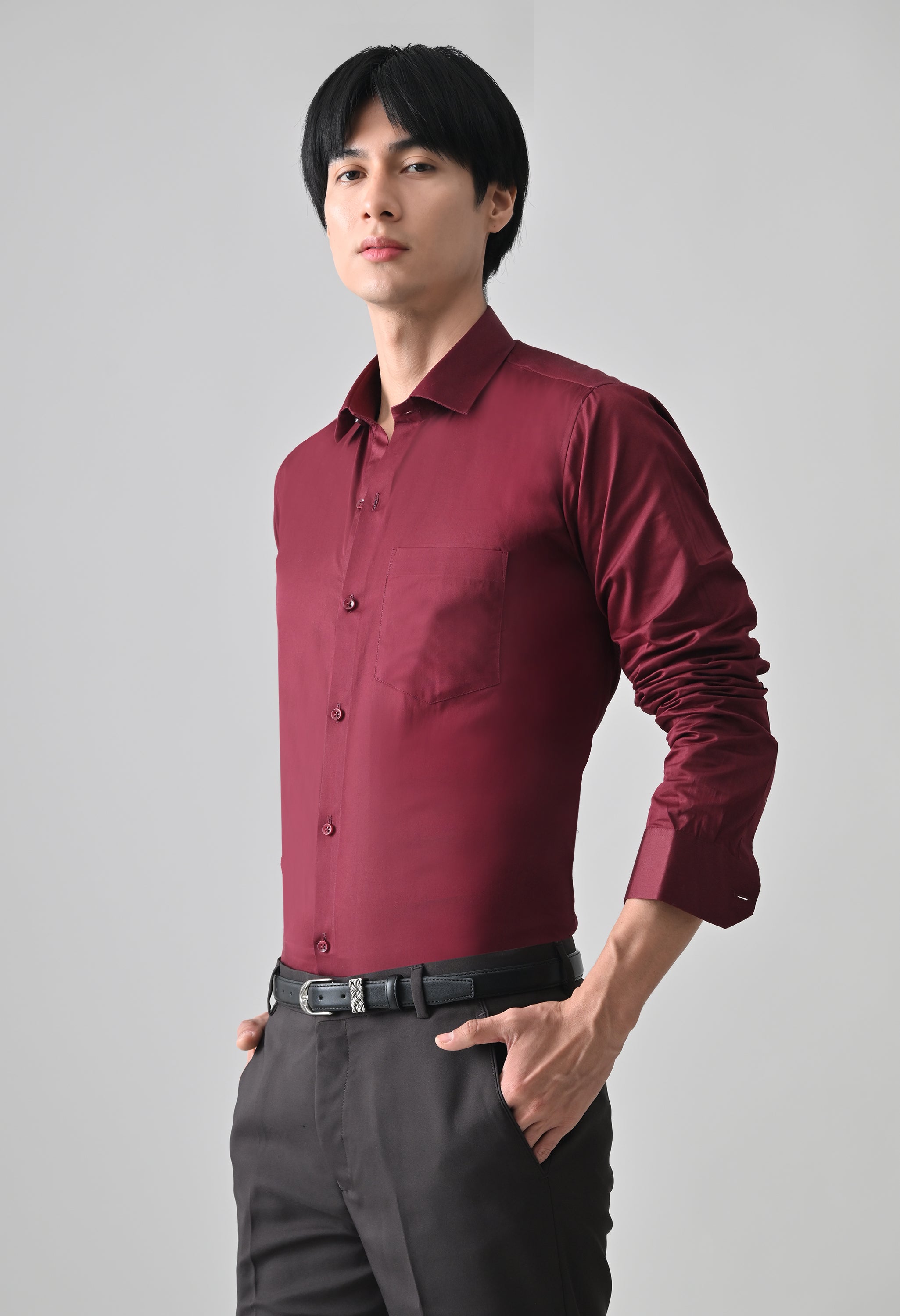 Cool Bee Maroon Cotton Shirt for Men - Maroon Premium Cotton Shirt India - Detail View