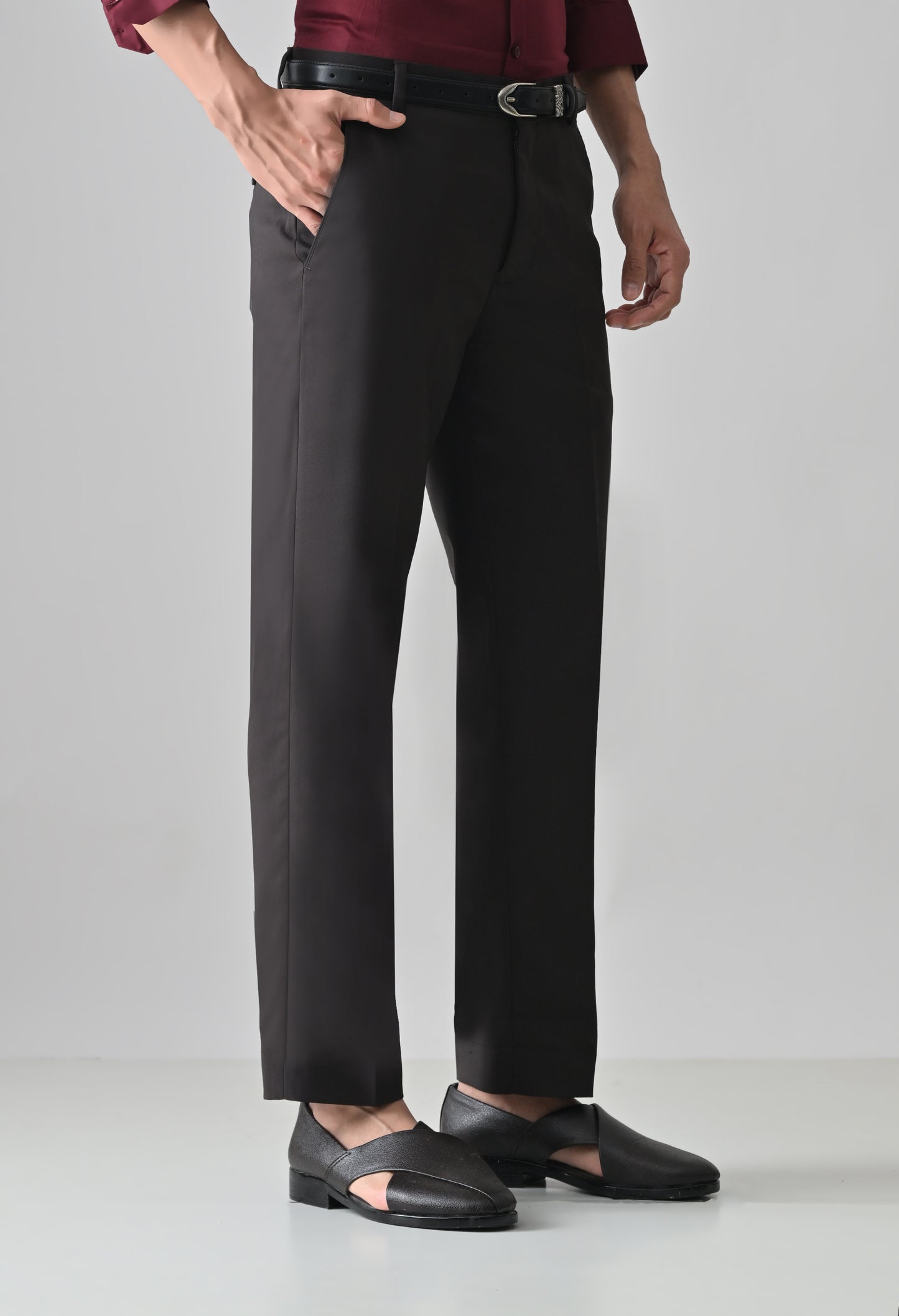 DARK WINE Solid Formal Trouser - Premium poly viscose | Comfortable Mens Pants