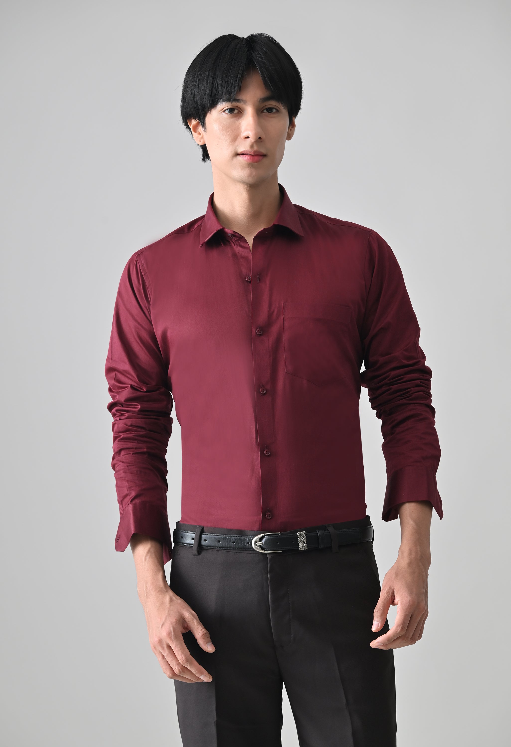 Cool Bee Maroon Cotton Shirt for Men - Maroon Premium Cotton Shirt India - Back View