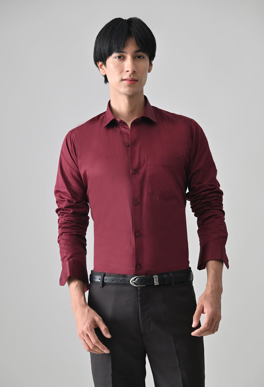 Maroon Cotton Shirt for Men | Cool Bee I Spread Collar