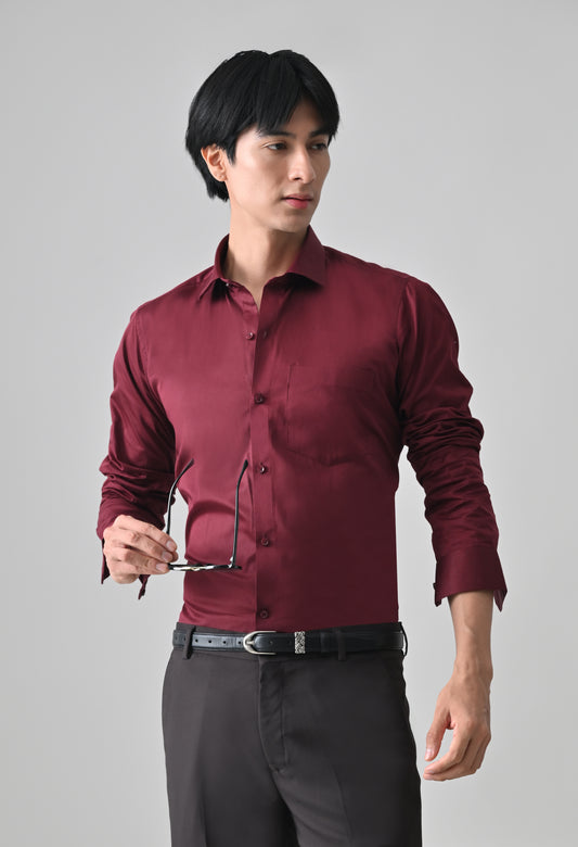 Maroon Cotton Shirt for Men | Cool Bee I Spread Collar