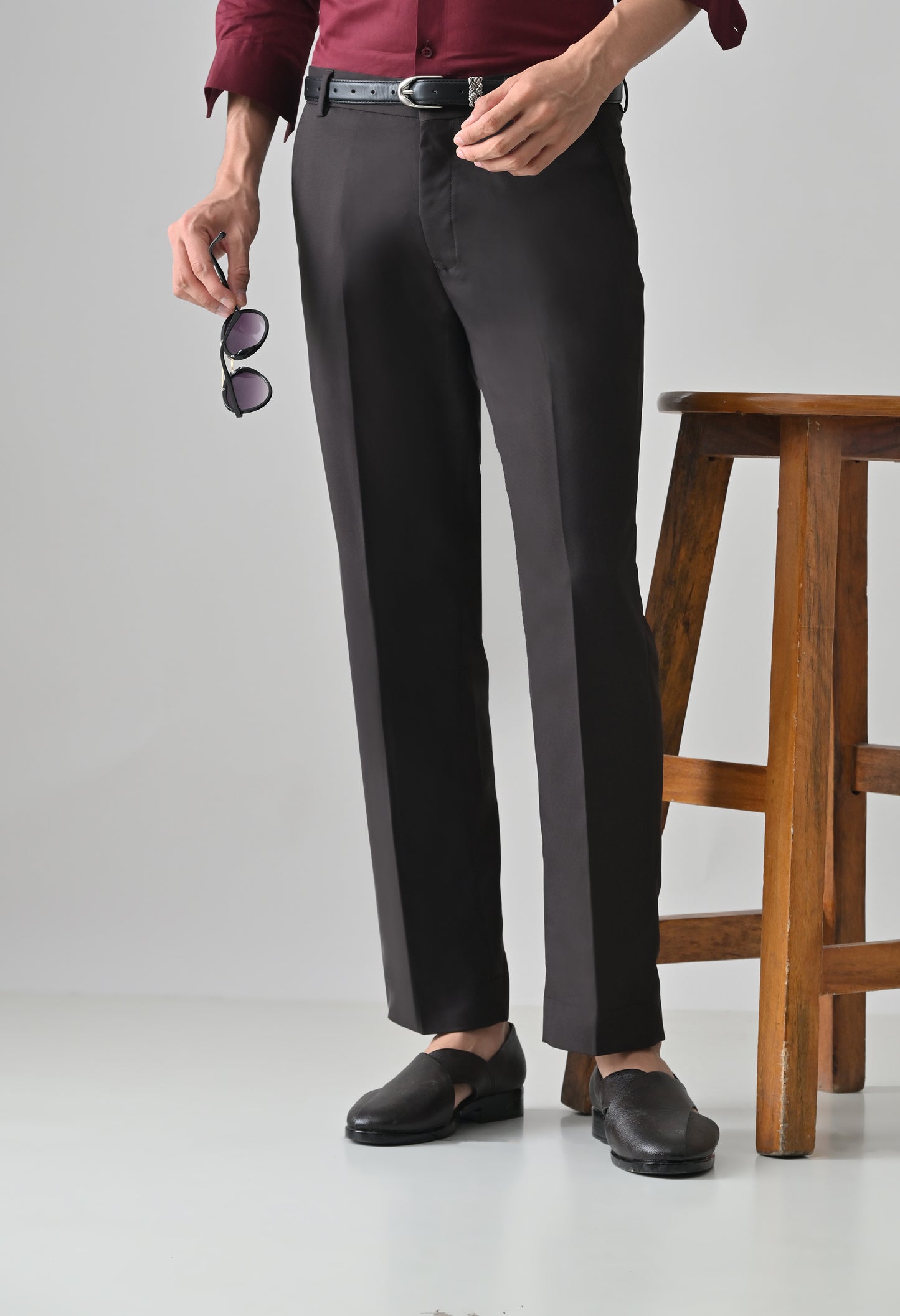 DARK WINE Solid Formal Trouser - Premium poly viscose | Comfortable Mens Pants