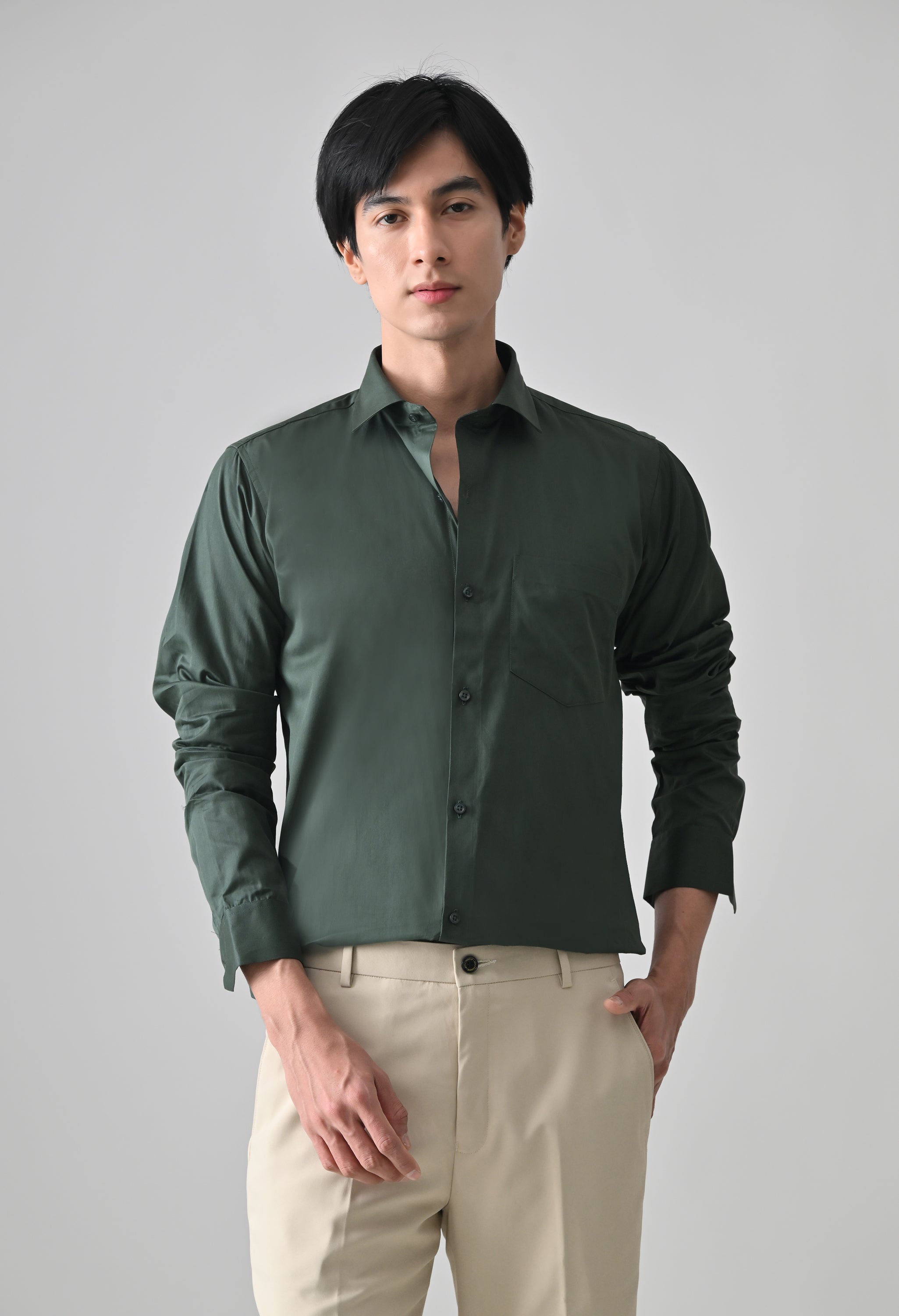 Cool Bee Bottle Green Cotton Shirt for Men - Bottle Green Premium Cotton Shirt India - Back View