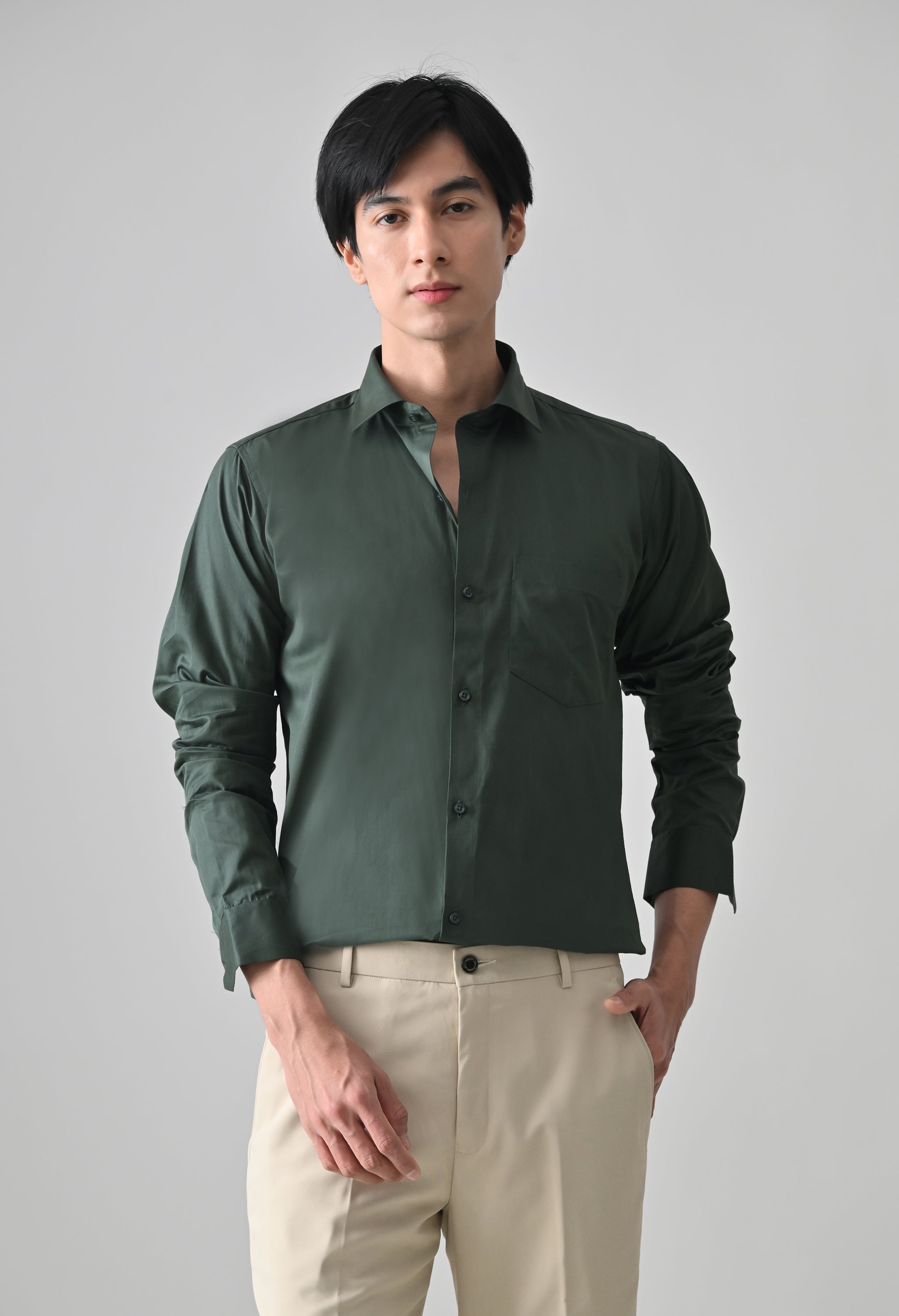 Cool Bee Bottle Green Cotton Shirt for Men - Bottle Green Premium Cotton Shirt India - Back View