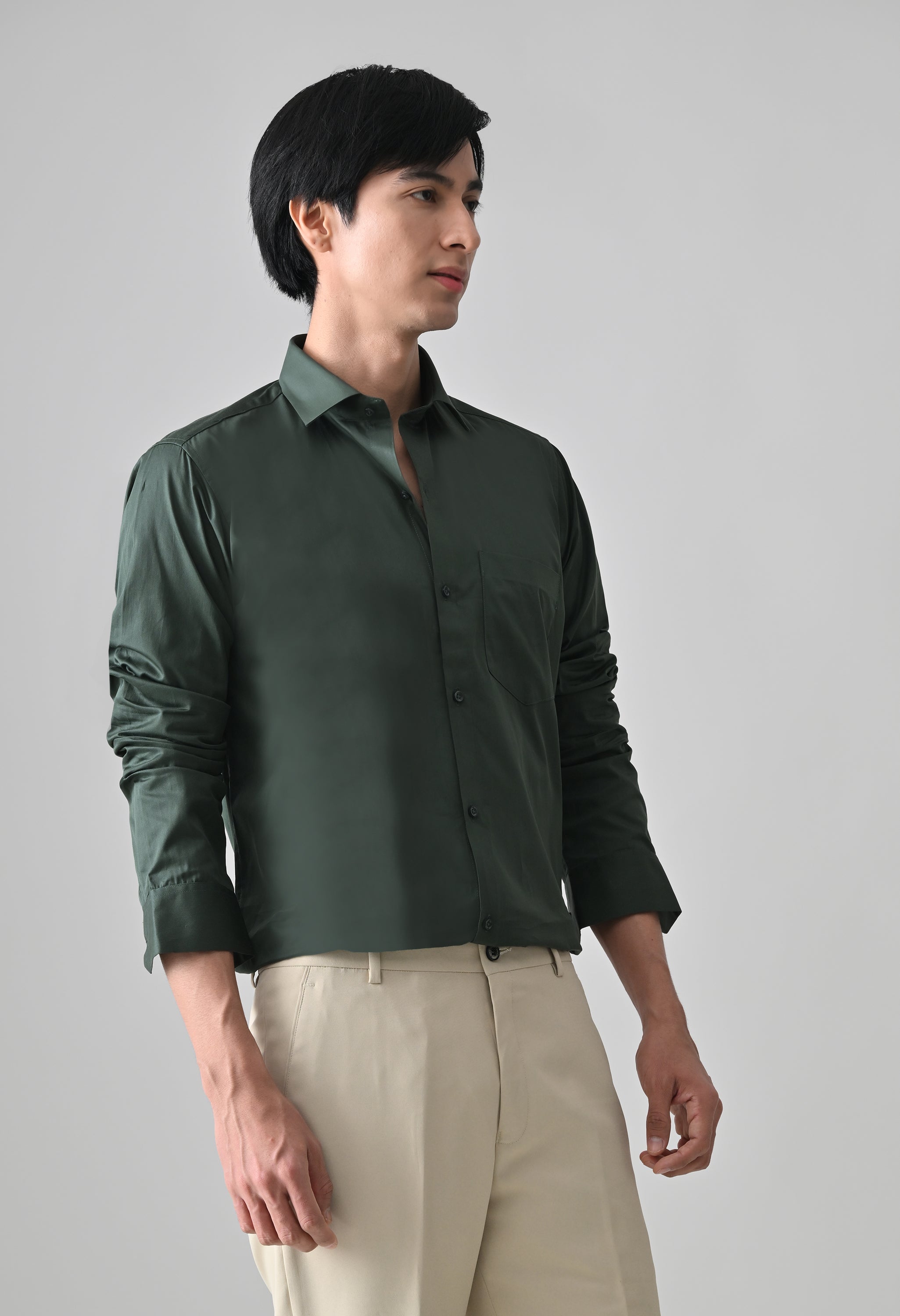 Cool Bee Bottle Green Cotton Shirt for Men - Bottle Green Premium Cotton Shirt India - Lifestyle View