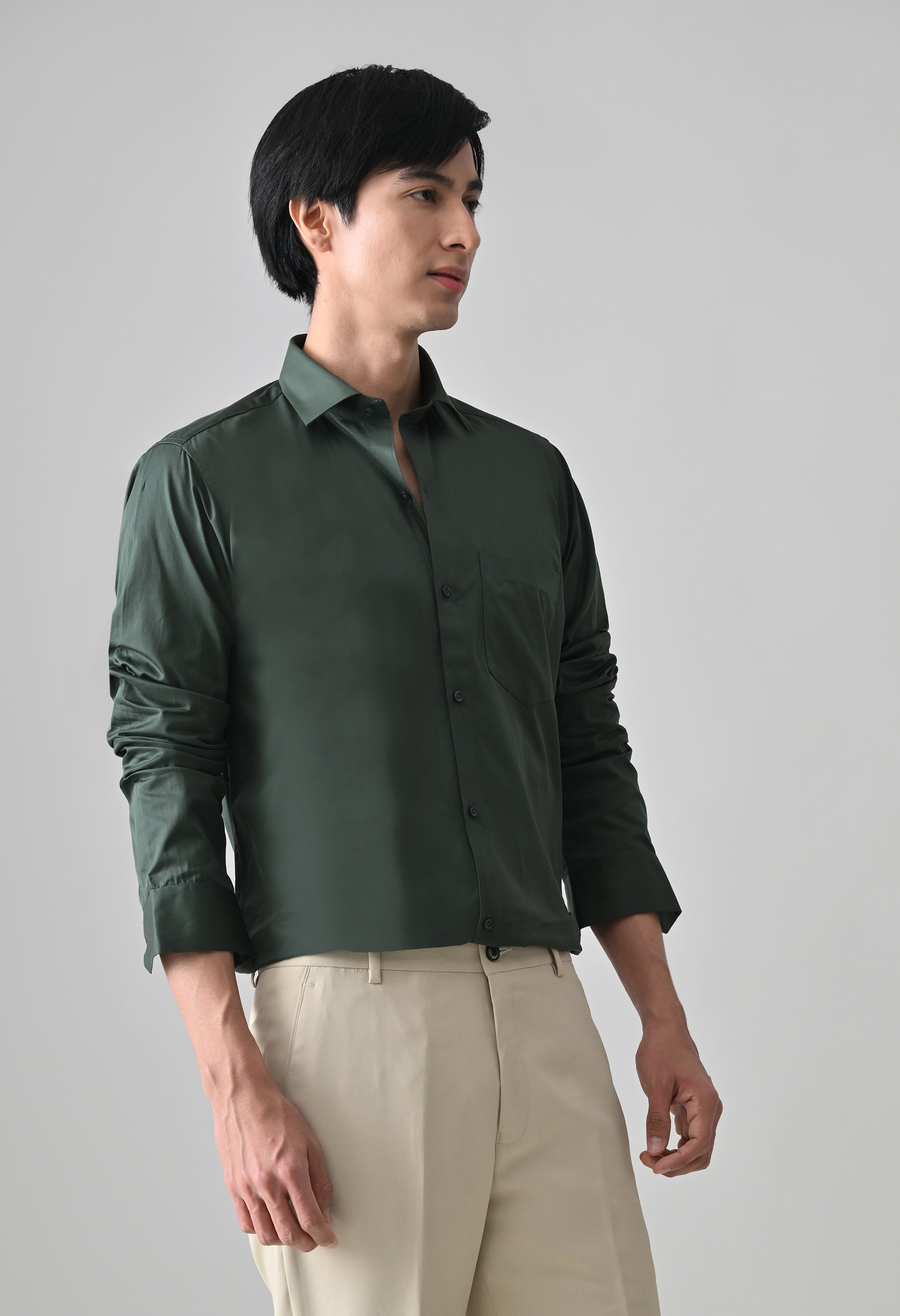 Cool Bee Bottle Green Cotton Shirt for Men - Bottle Green Premium Cotton Shirt India - Lifestyle View