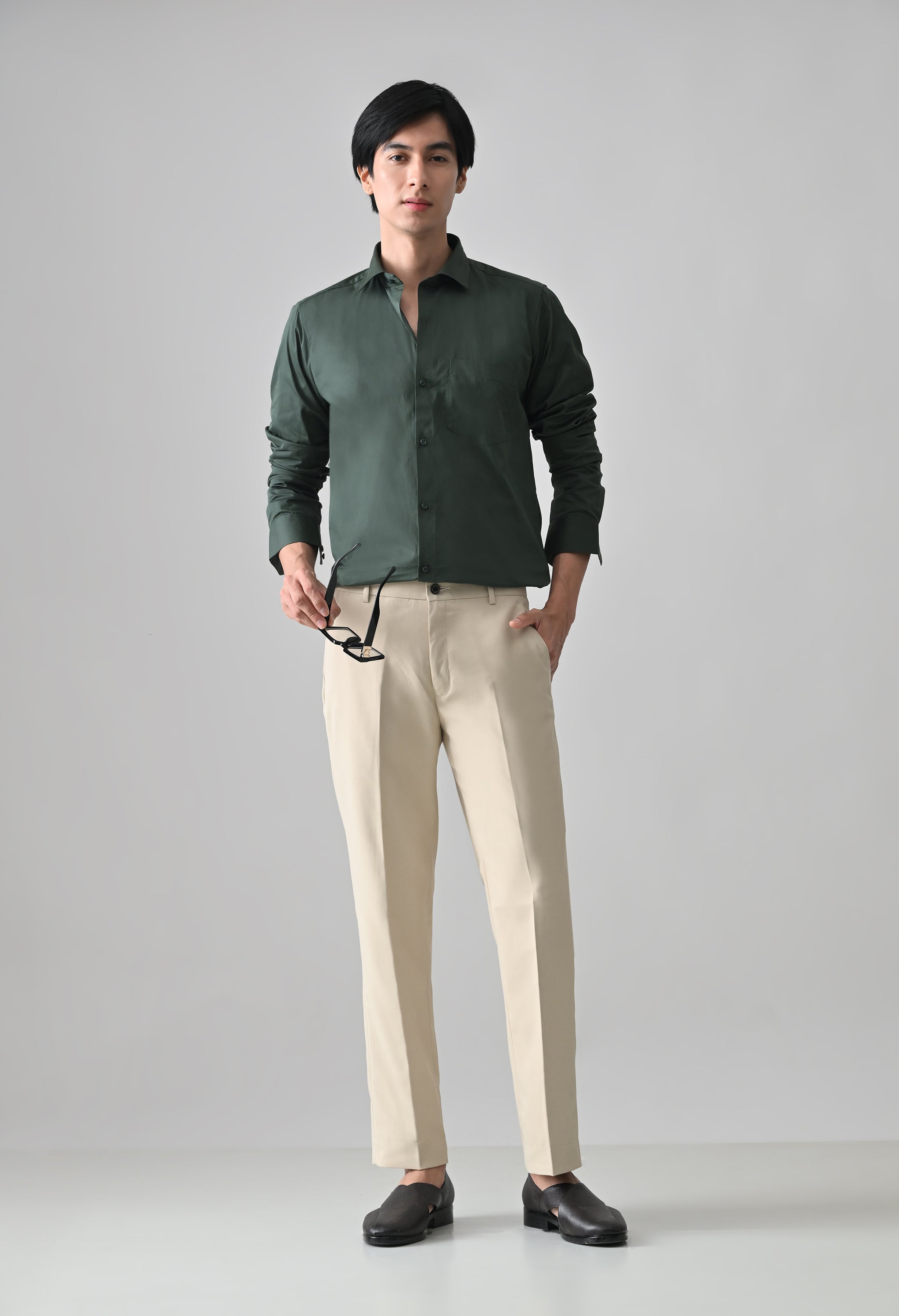 Cool Bee Bottle Green Cotton Shirt for Men - Bottle Green Premium Cotton Shirt India - Lifestyle View