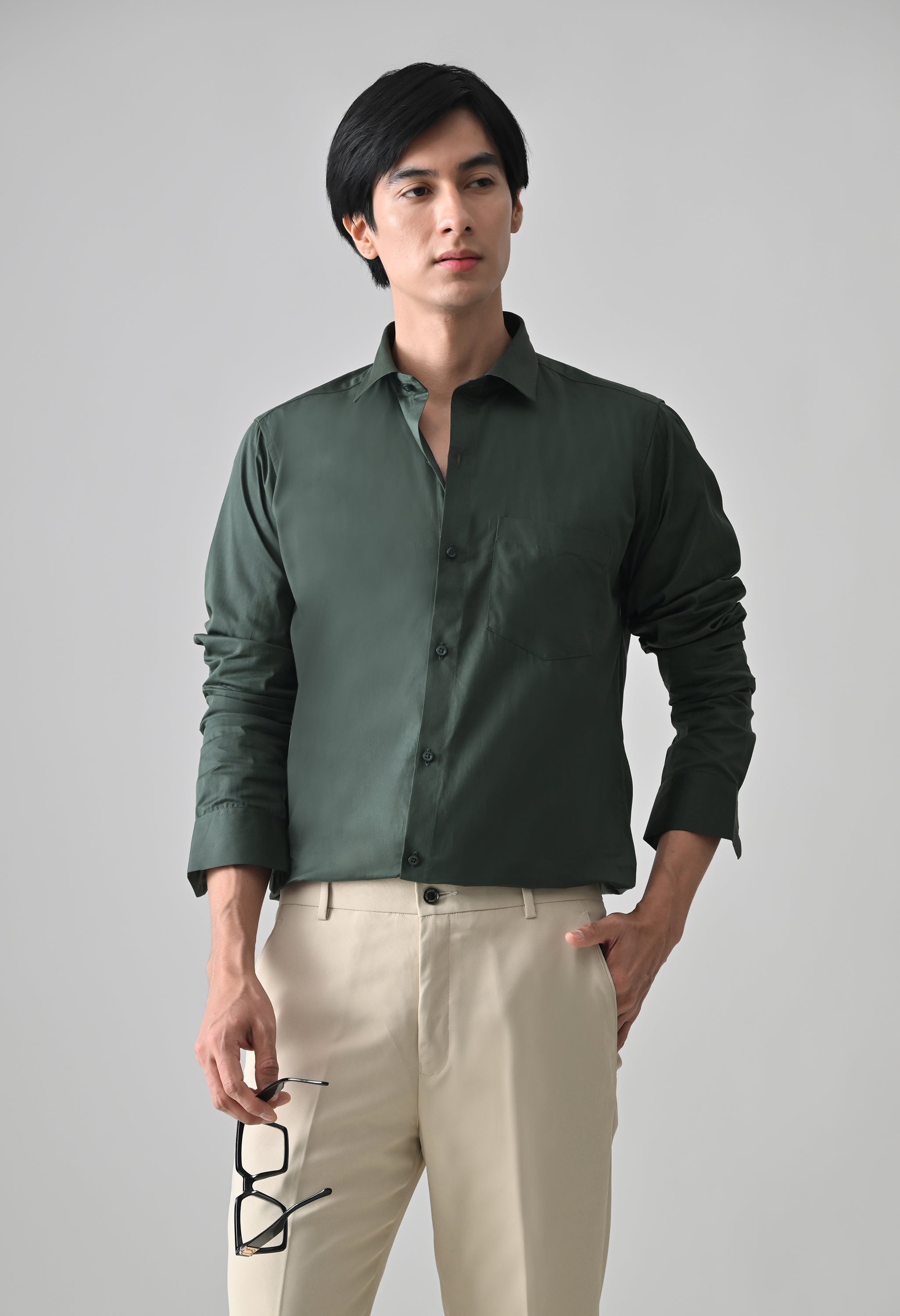 Cool Bee Bottle Green Cotton Shirt for Men - Bottle Green Premium Cotton Shirt India