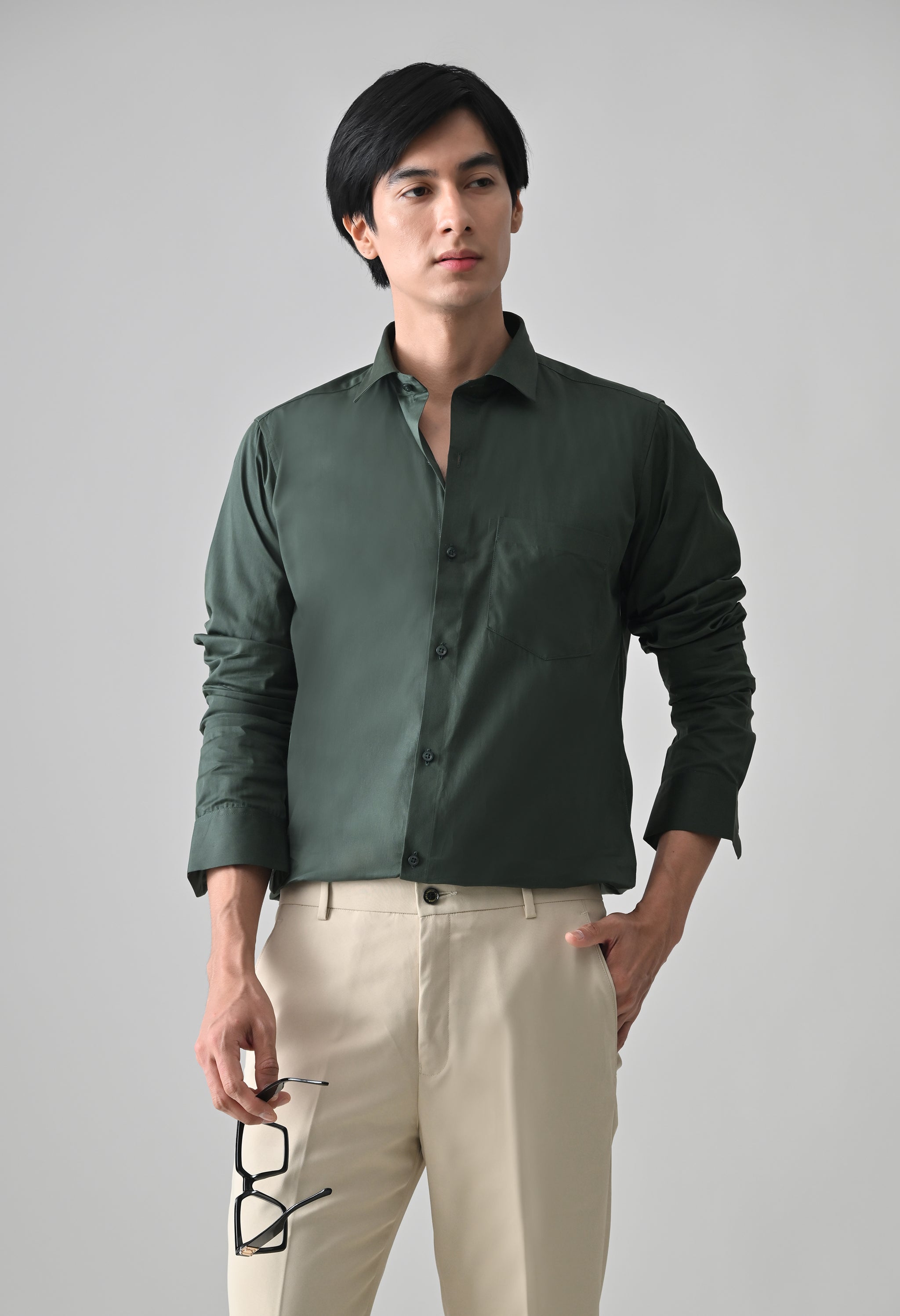 Cool Bee Bottle Green Cotton Shirt for Men - Bottle Green Premium Cotton Shirt India