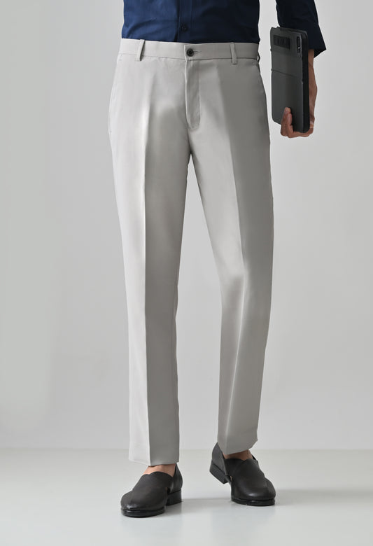 LIGHT GREY Solid Formal Trouser - Premium poly viscose | Comfortable Mens Pants