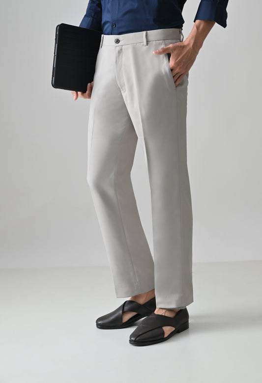 LIGHT GREY Solid Formal Trouser - Premium poly viscose | Comfortable Mens Pants