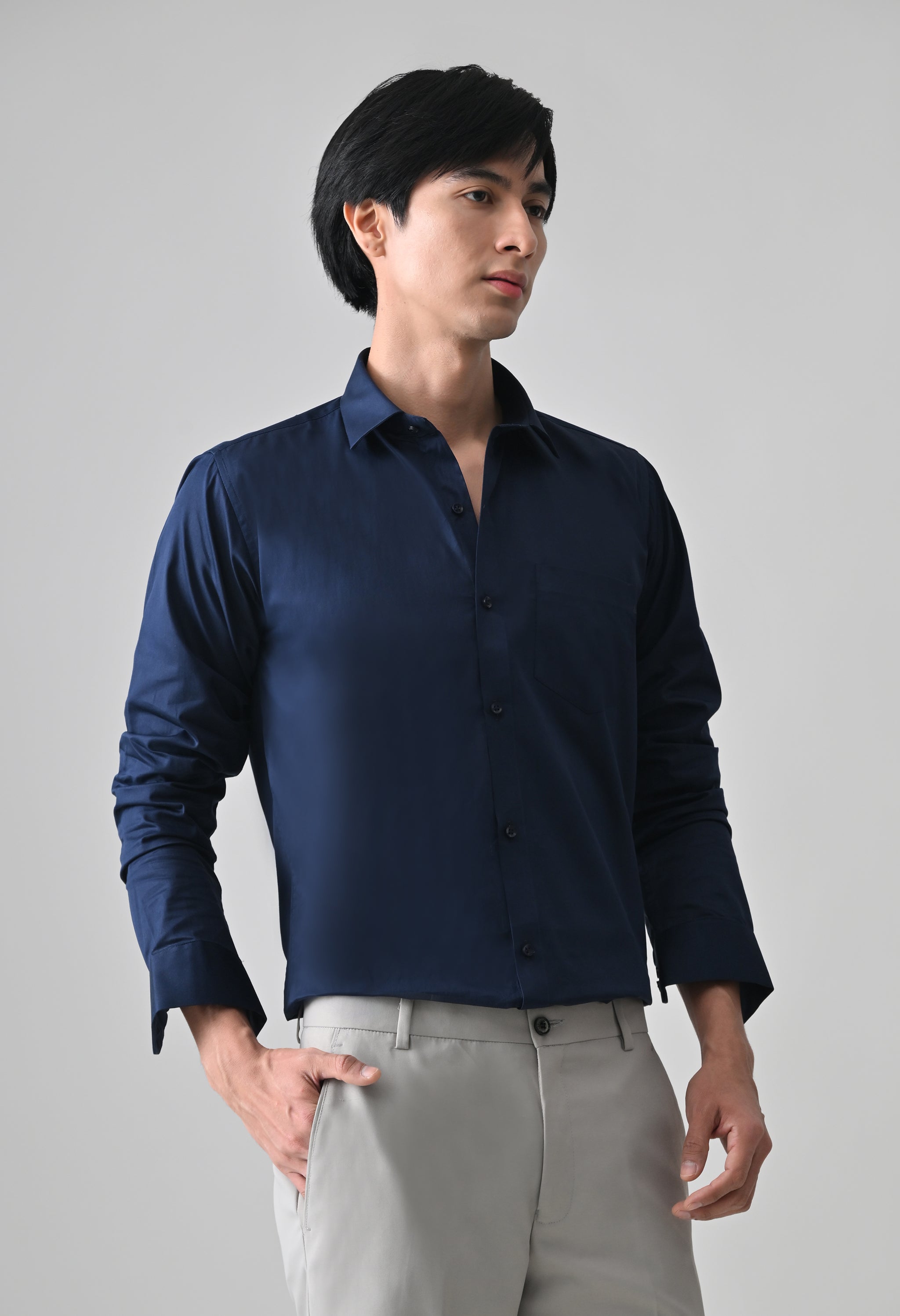 Cool Bee Navy Cotton Shirt for Men - Navy Premium Cotton Shirt India - Detail View