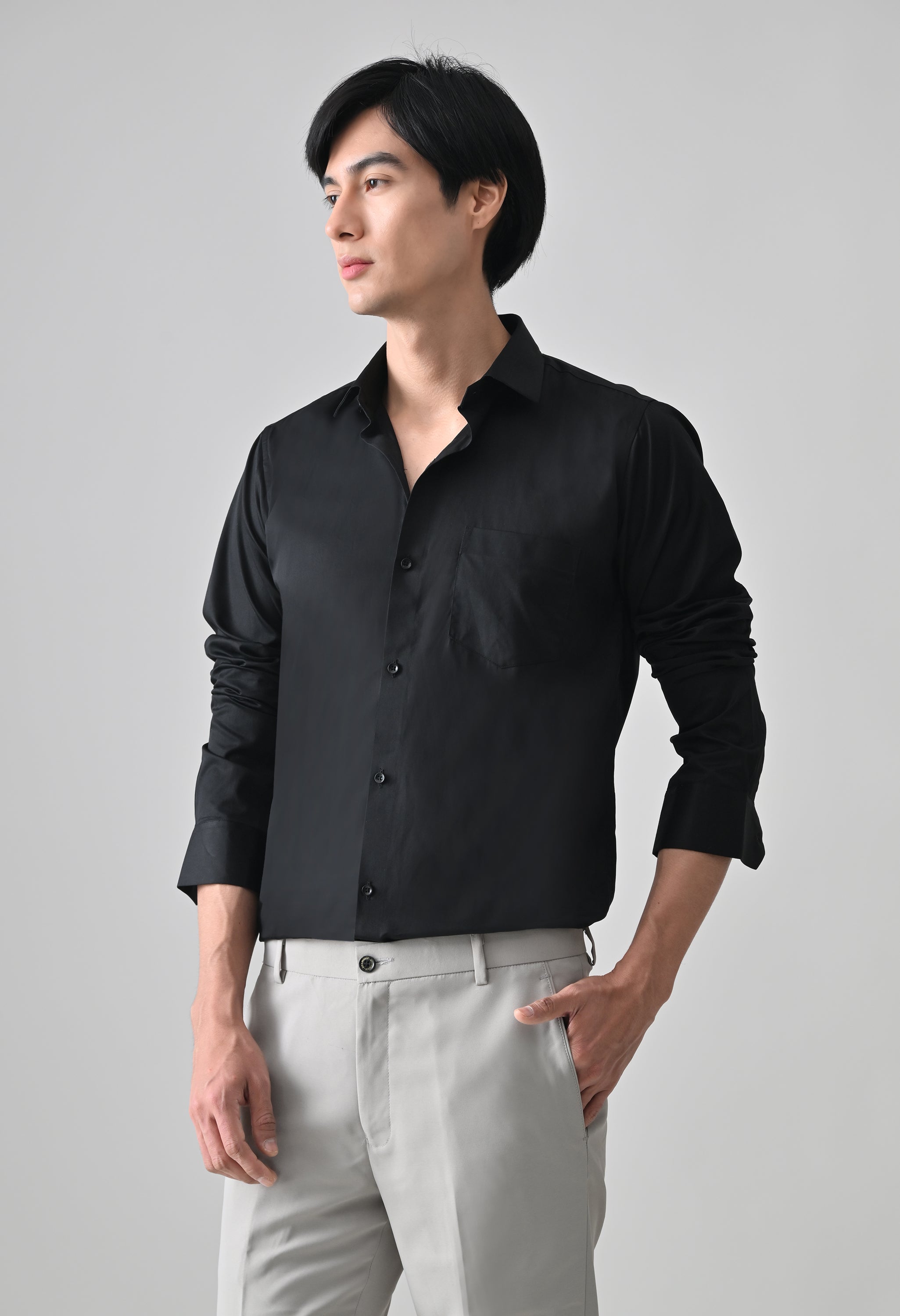 Cool Bee Black Cotton Shirt for Men - Black Premium Cotton Shirt India - Detail View