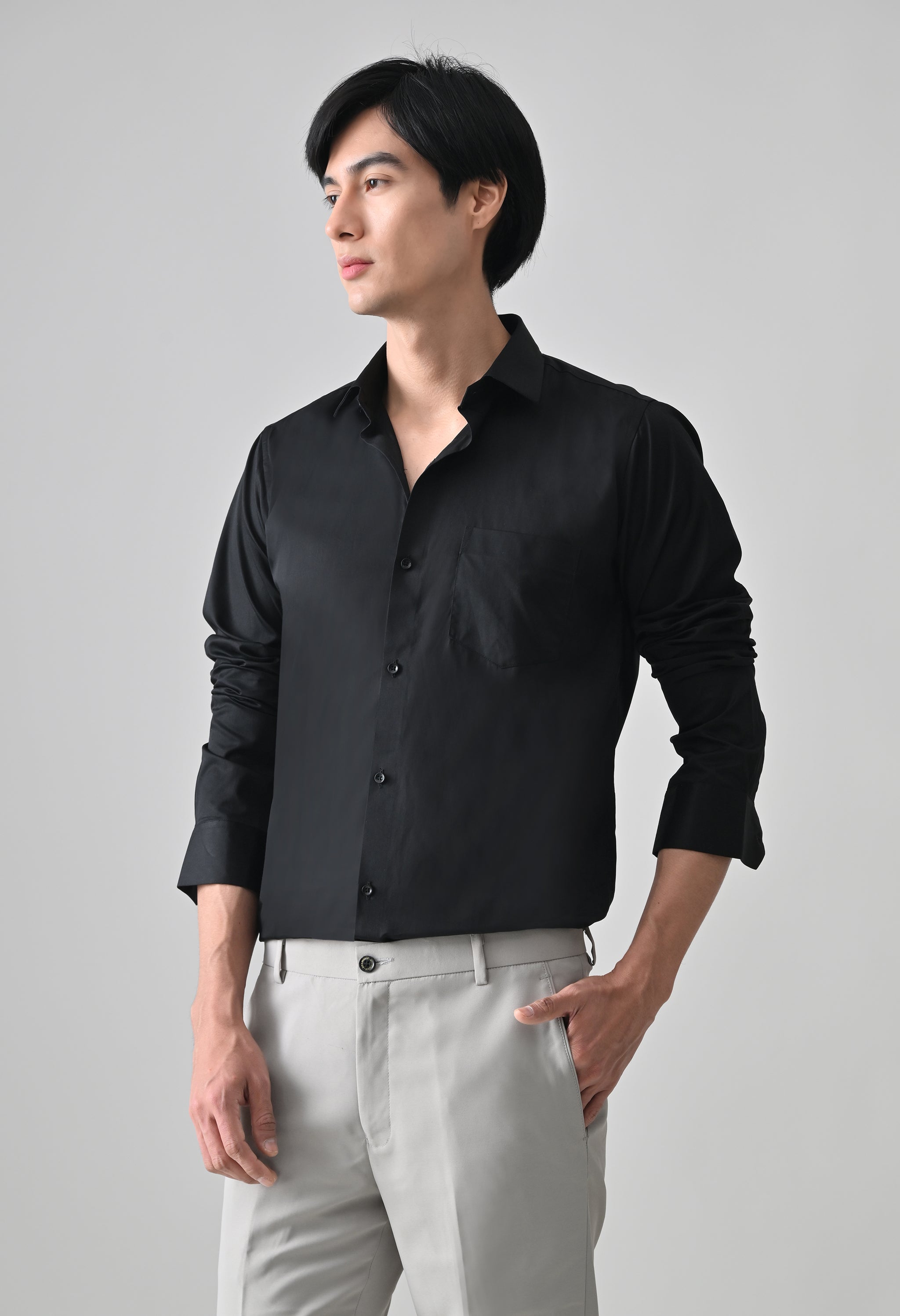 Cool Bee Black Cotton Shirt for Men - Black Premium Cotton Shirt India - Detail View