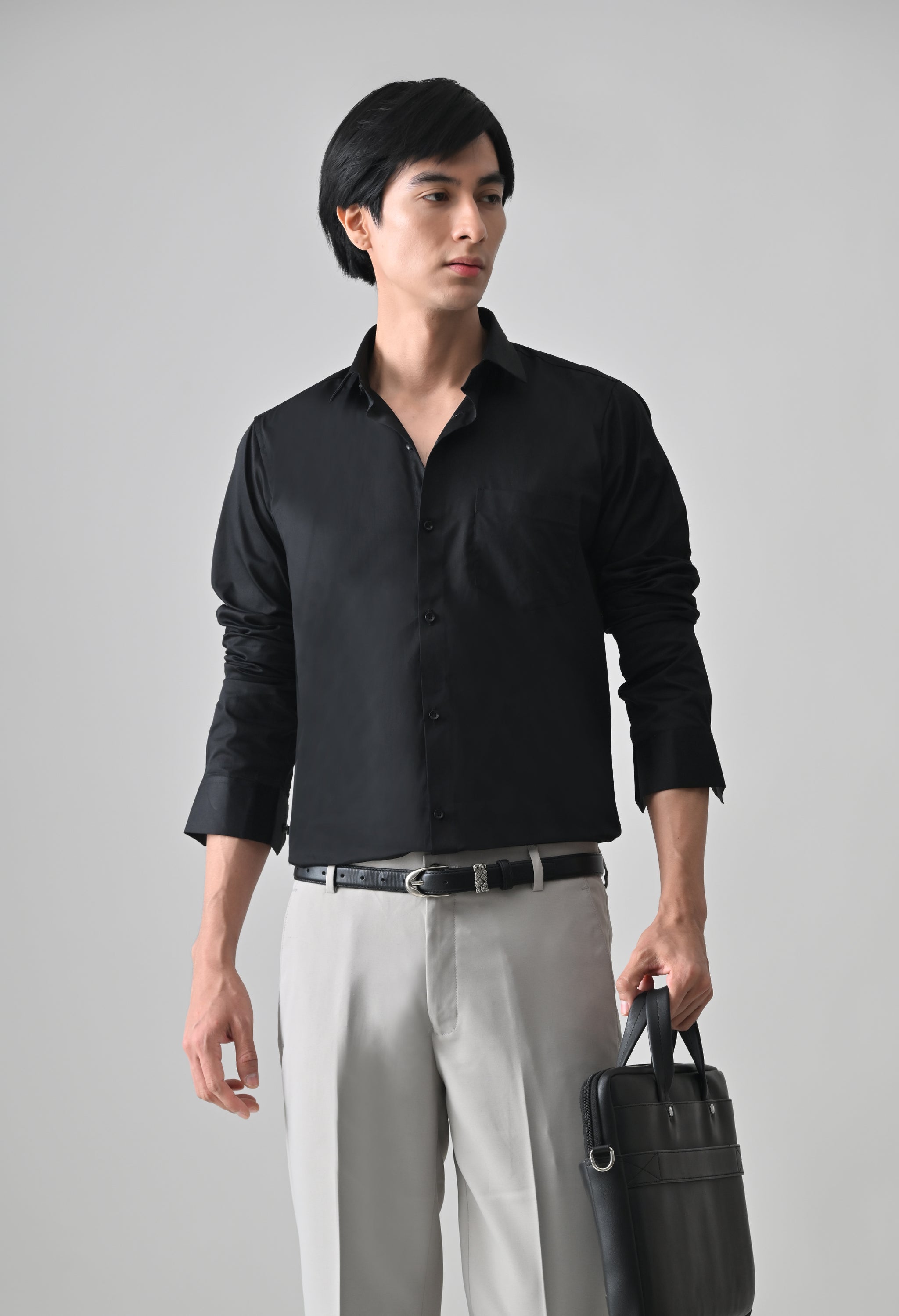 Cool Bee Black Cotton Shirt for Men - Black Premium Cotton Shirt India - Back View