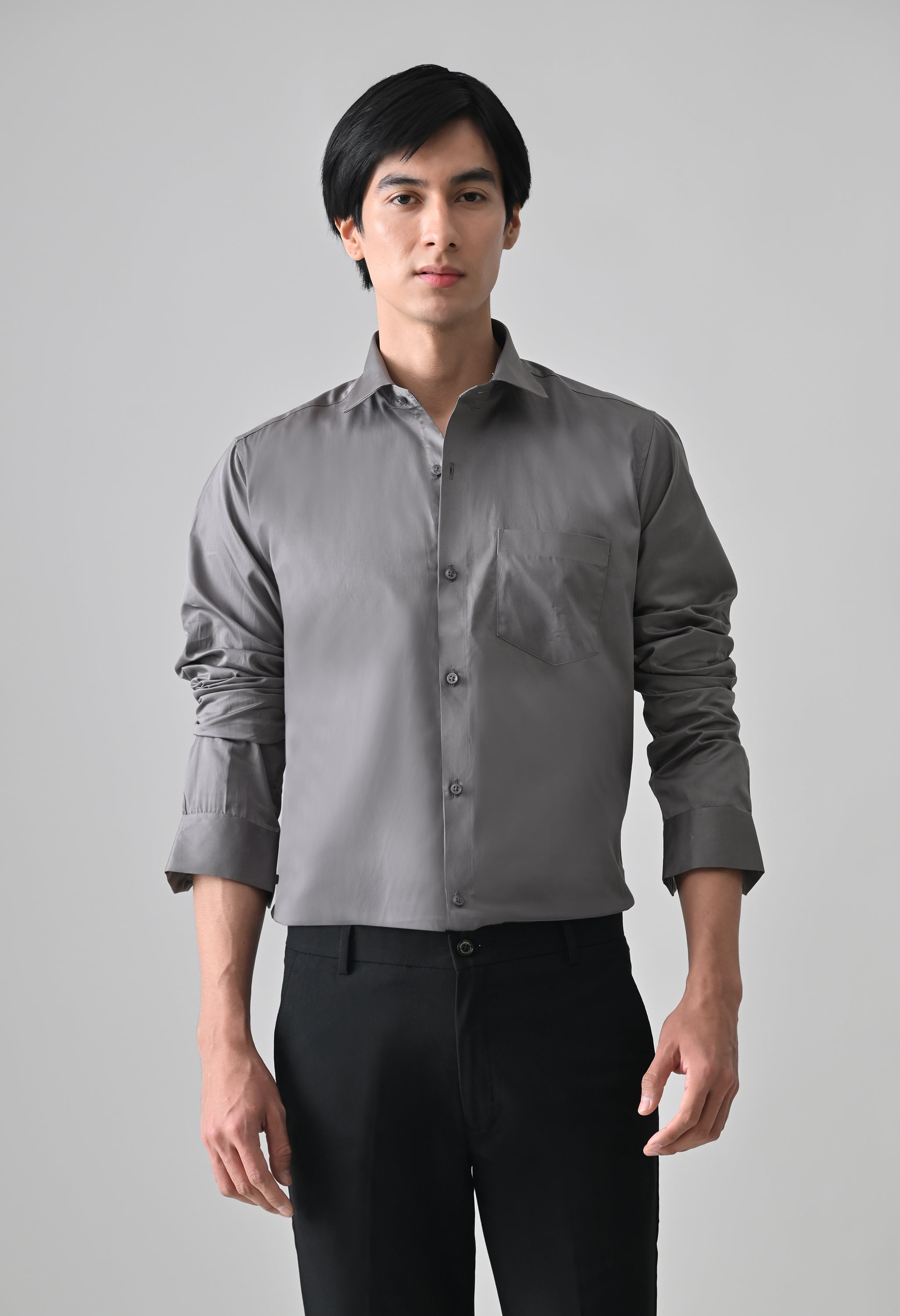 Cool Bee Grey Cotton Shirt for Men - Grey Premium Cotton Shirt India - Detail View