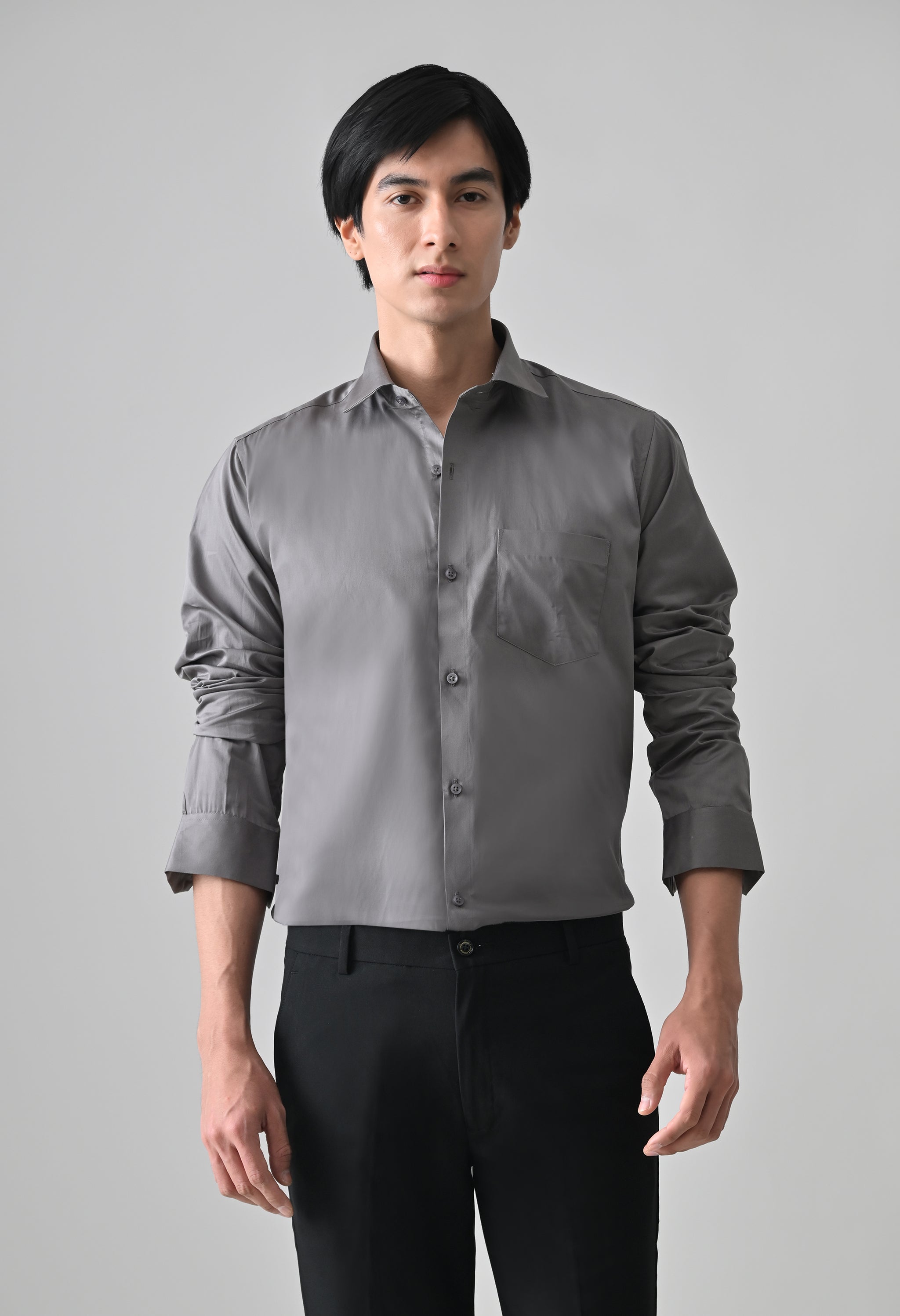 Cool Bee Grey Cotton Shirt for Men - Grey Premium Cotton Shirt India - Detail View