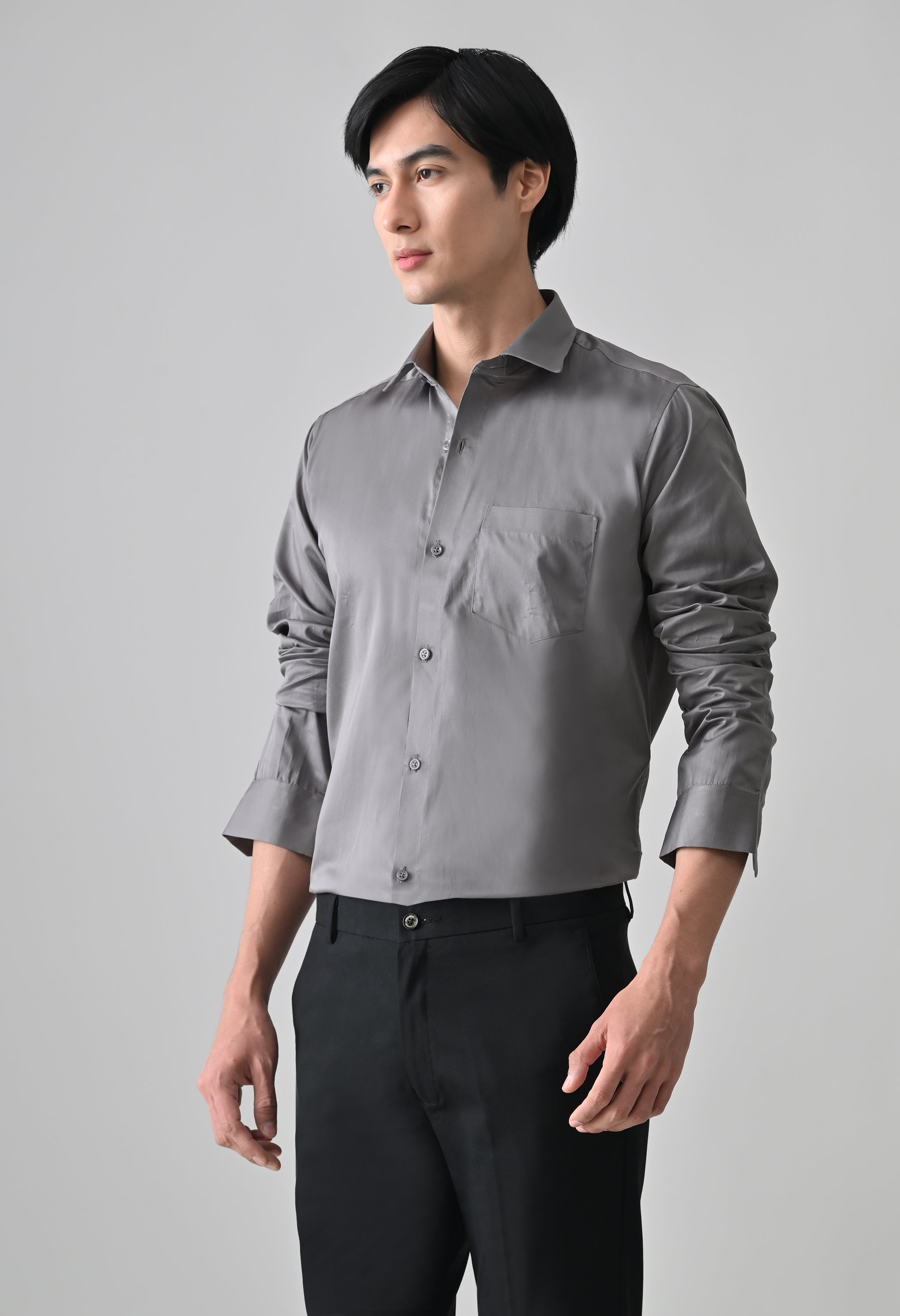 Cool Bee Grey Cotton Shirt for Men - Grey Premium Cotton Shirt India - Back View