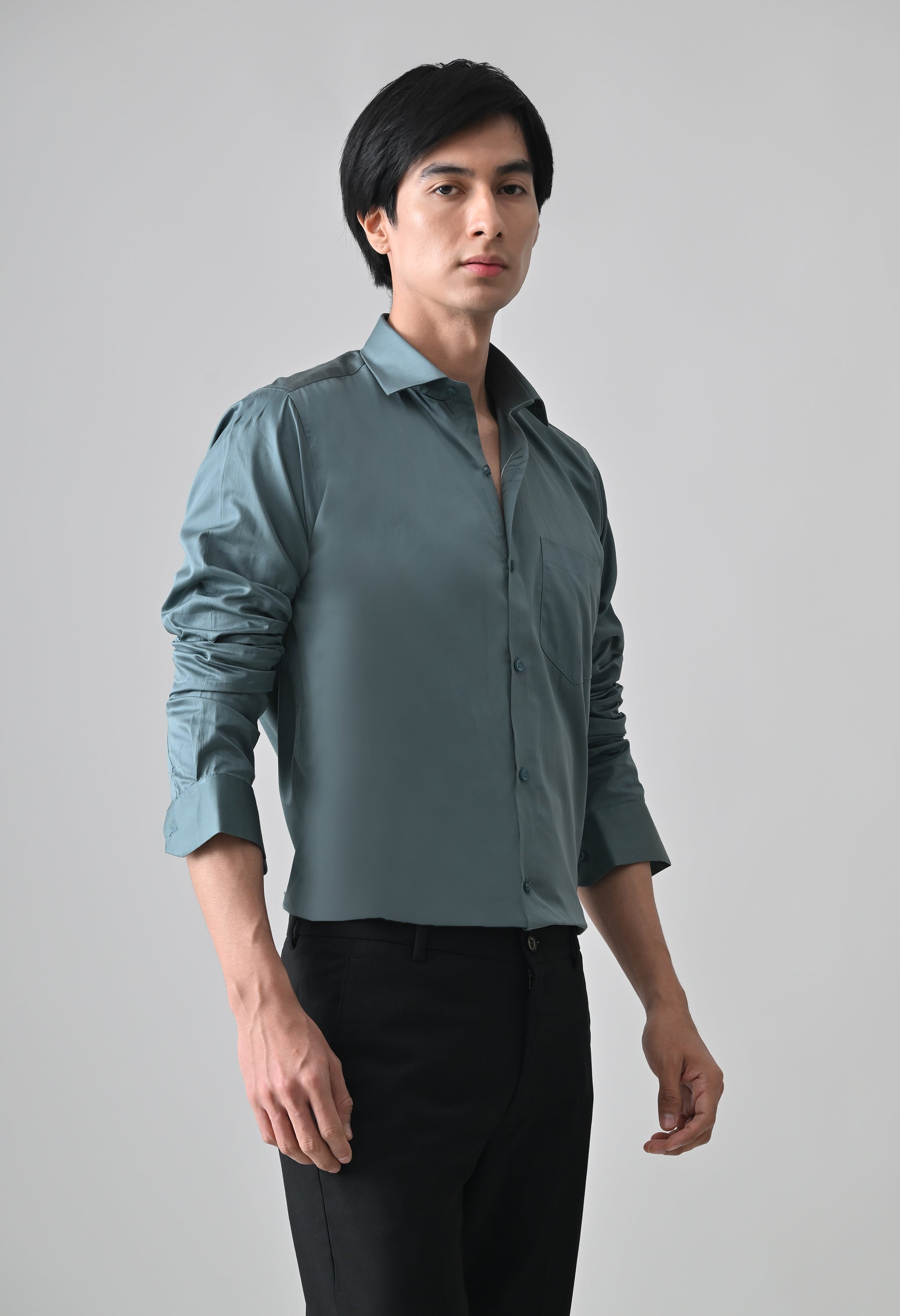 Cool Bee Green Cotton Shirt for Men - Green Premium Cotton Shirt India - Back View