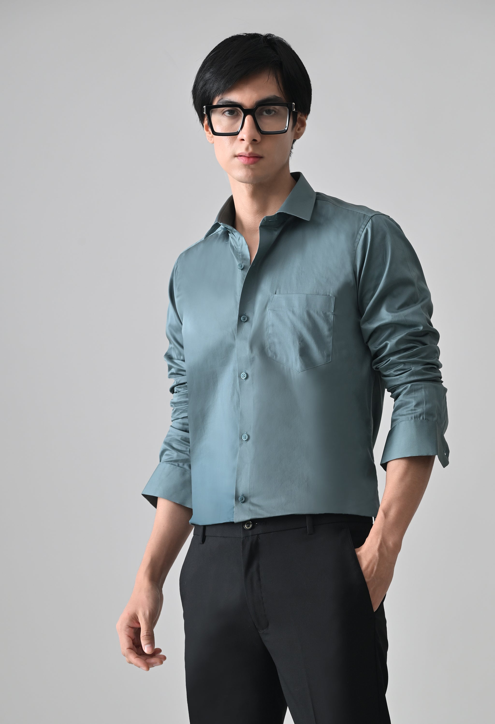 Cool Bee Green Cotton Shirt for Men - Green Premium Cotton Shirt India - Detail View
