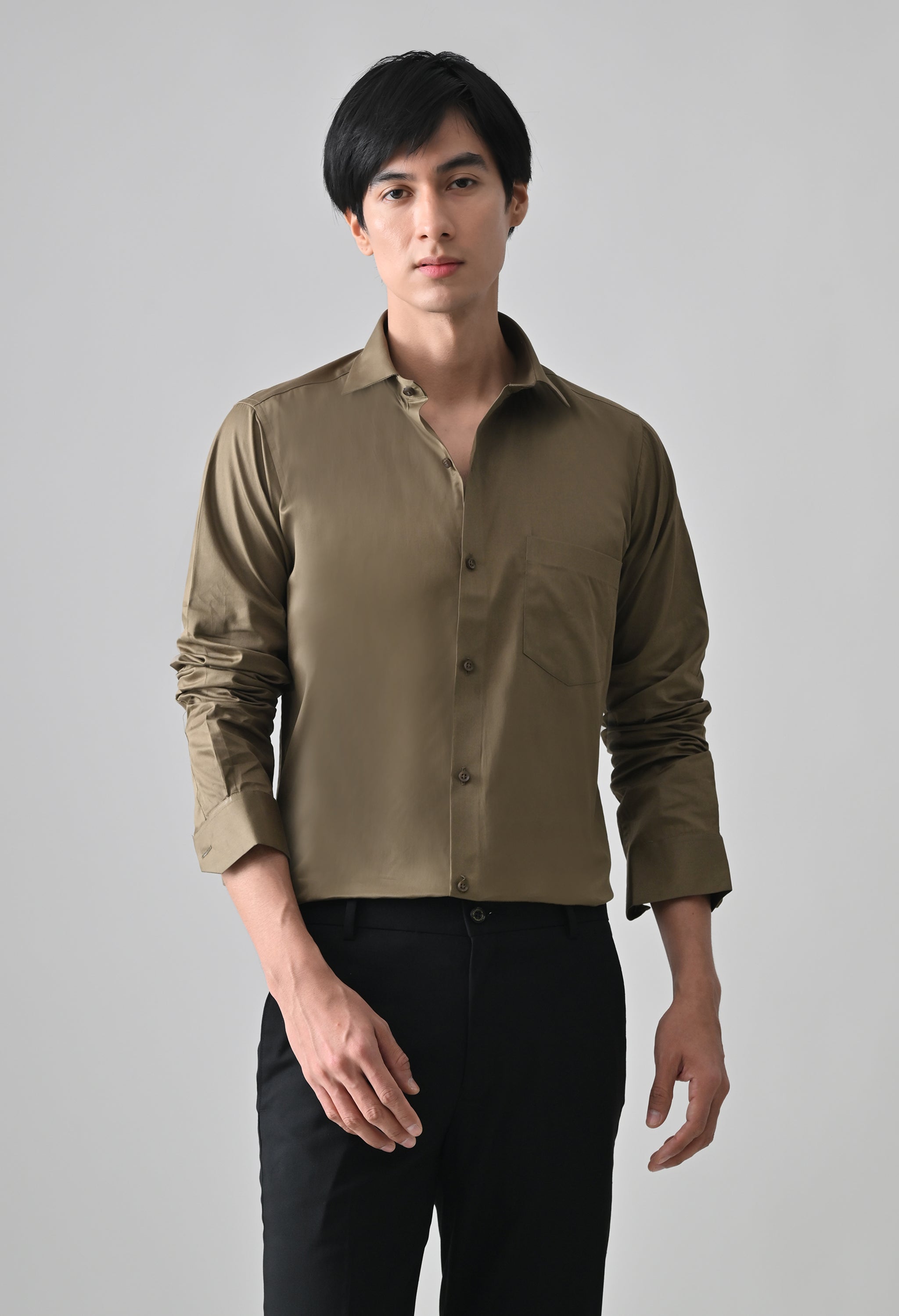 Cool Bee Khaki Cotton Shirt for Men - Khaki Premium Cotton Shirt India - Back View