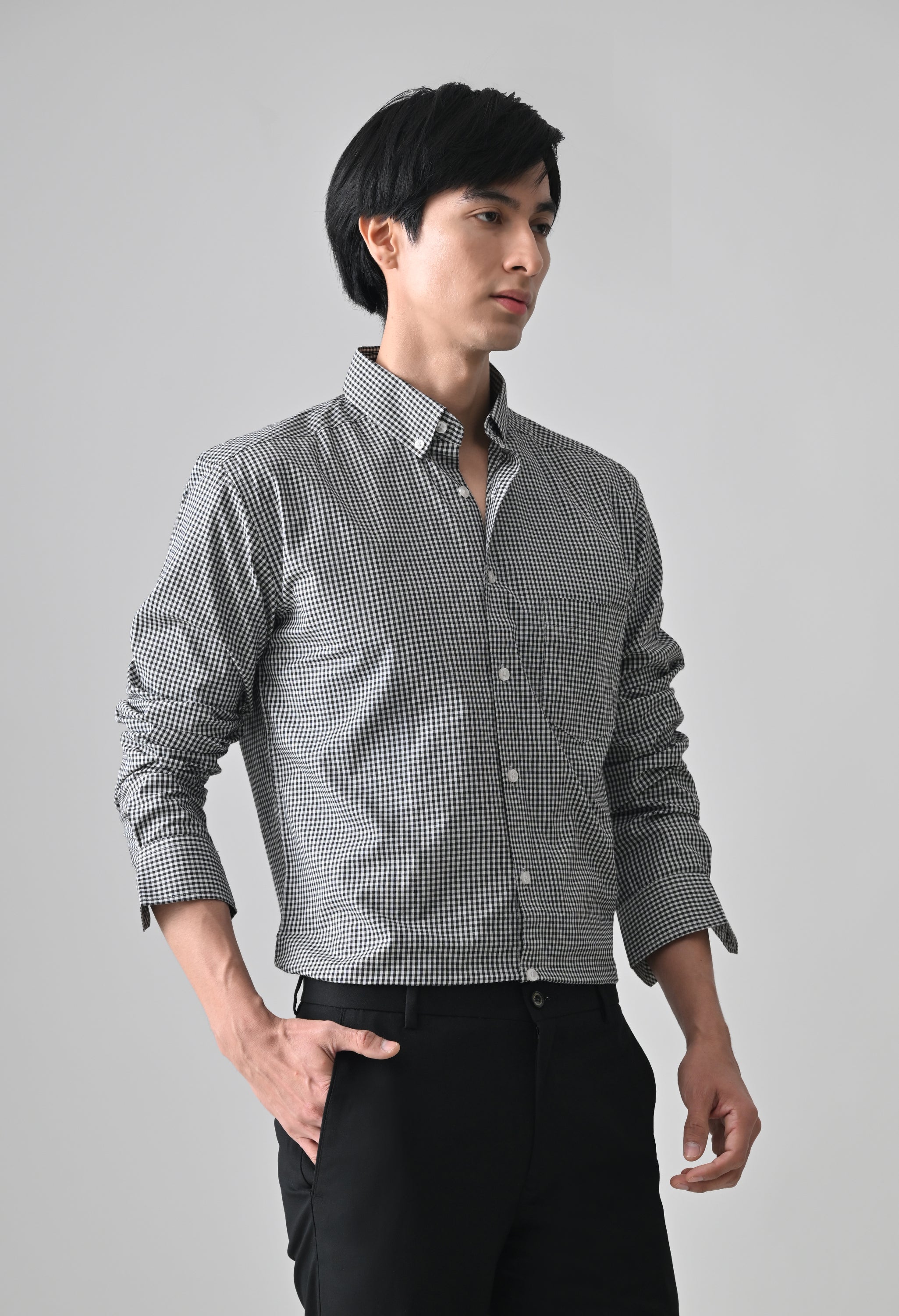 Cool Bee Black Cotton Shirt for Men - Black Premium Cotton Shirt India - Detail View