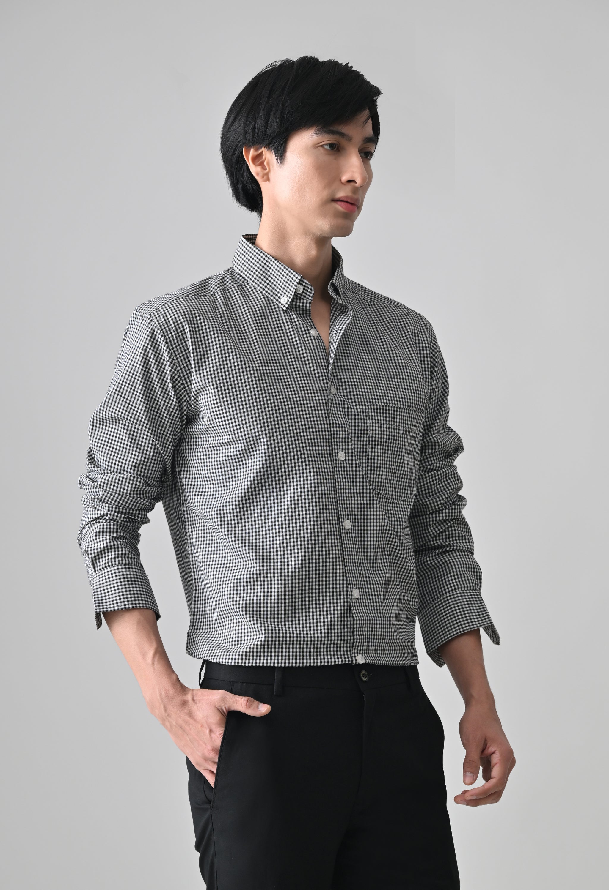 Cool Bee Black Cotton Shirt for Men - Black Premium Cotton Shirt India - Detail View