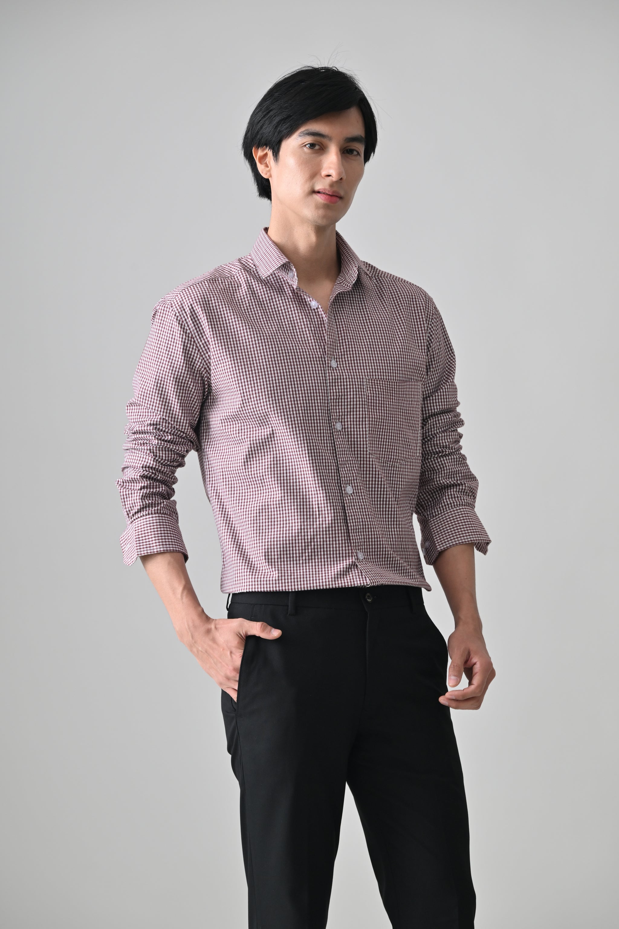 Cool Bee Maroon Cotton Shirt for Men - Maroon Premium Cotton Shirt India - Detail View
