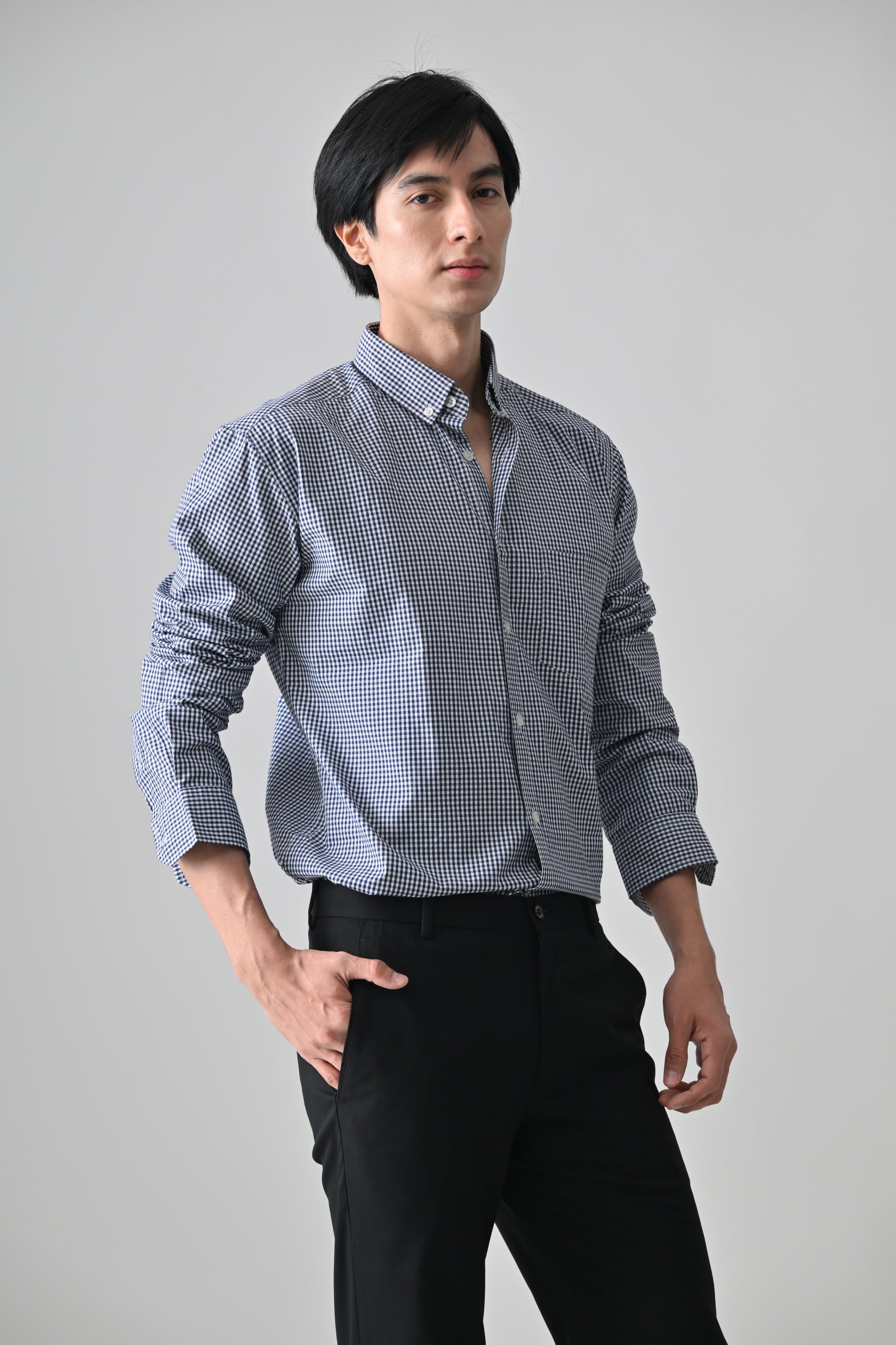 Cool Bee Navy Cotton Shirt for Men - Navy Premium Cotton Shirt India - Detail View