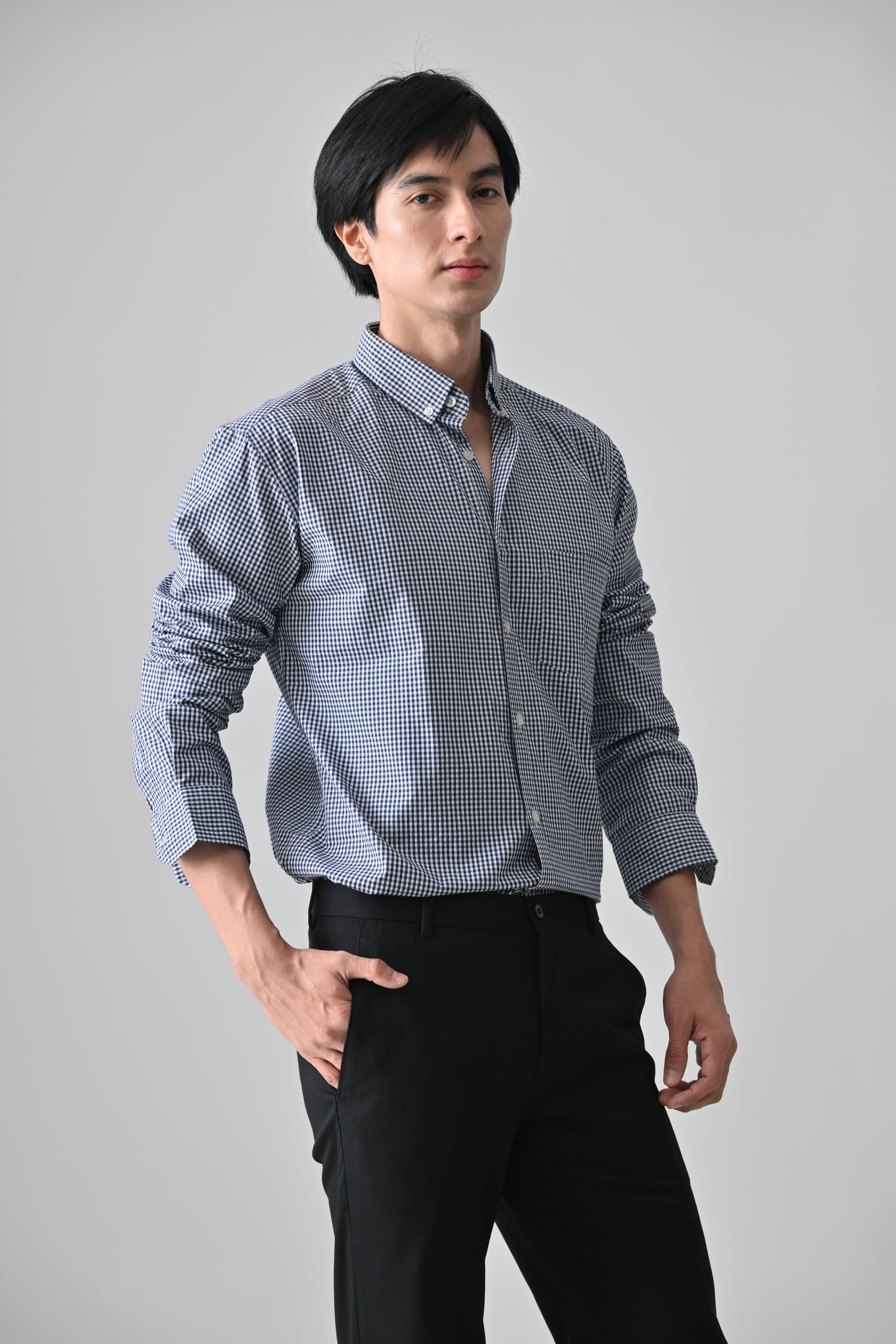 Cool Bee Navy Cotton Shirt for Men - Navy Premium Cotton Shirt India - Detail View