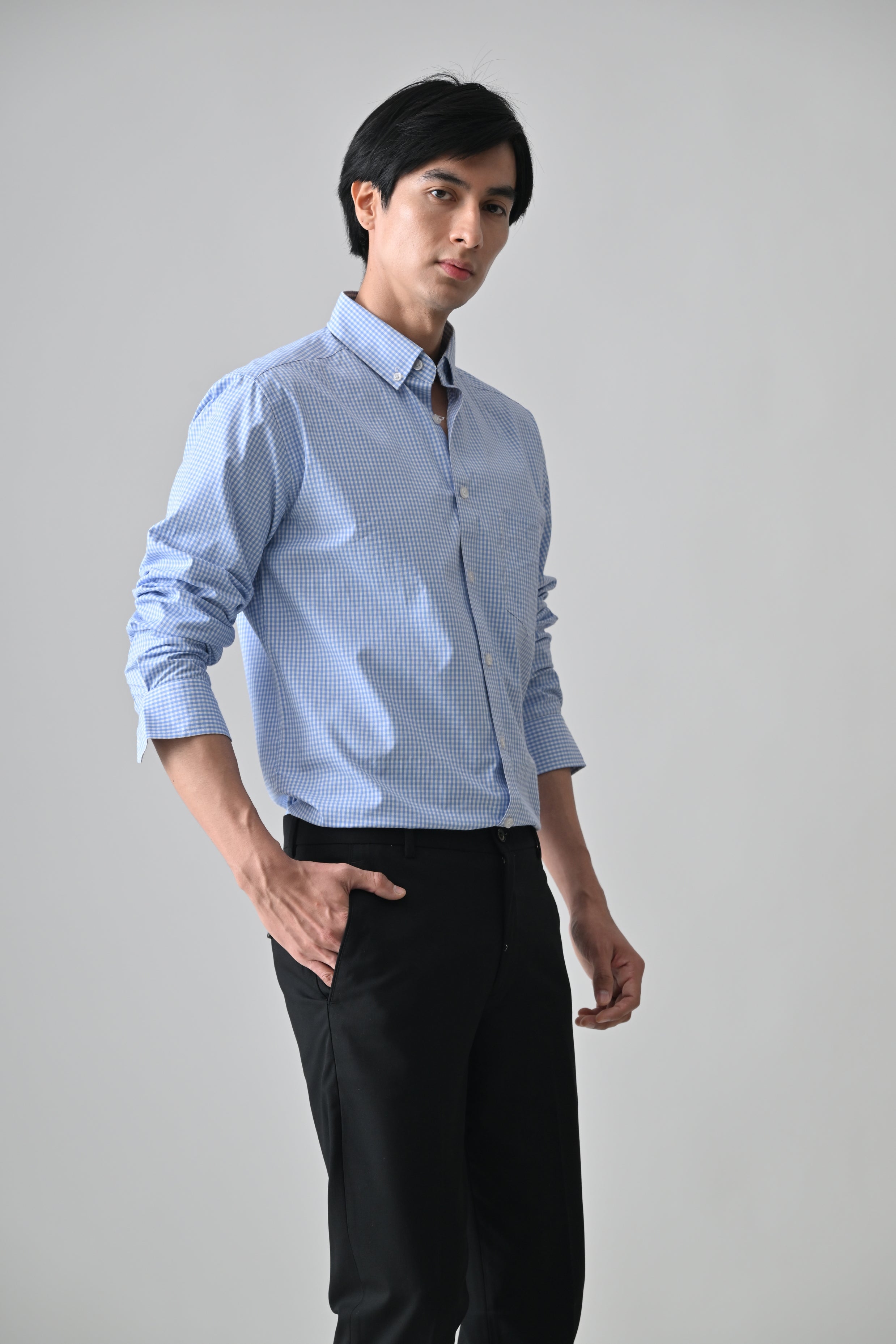 Cool Bee Blue Cotton Shirt for Men - Blue Premium Cotton Shirt India - Detail View