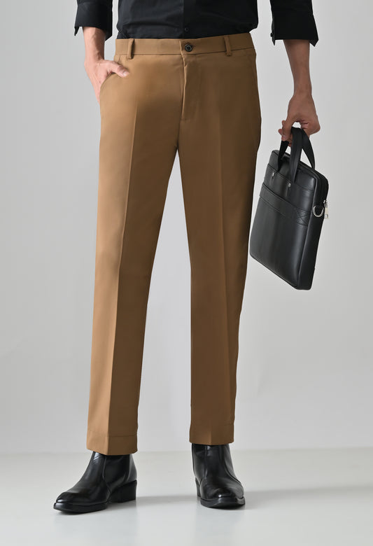 BROWN Solid Formal Trouser - Premium poly viscose | Comfortable Mens Pants