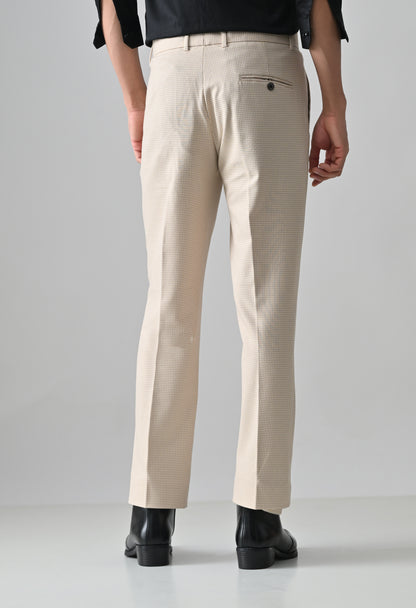 BEIGE Check Formal Trouser - Premium poly viscose | Comfortable Mens Pants