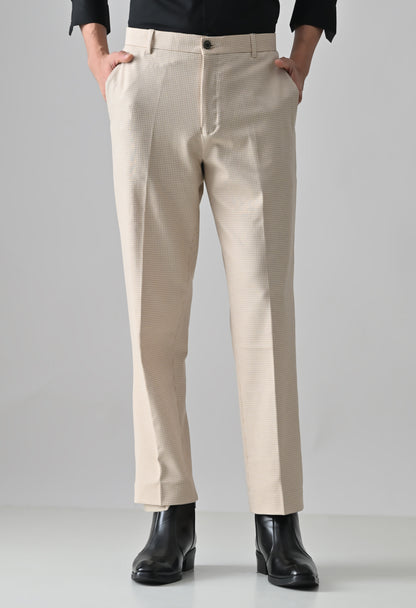 BEIGE Check Formal Trouser - Premium poly viscose | Comfortable Mens Pants