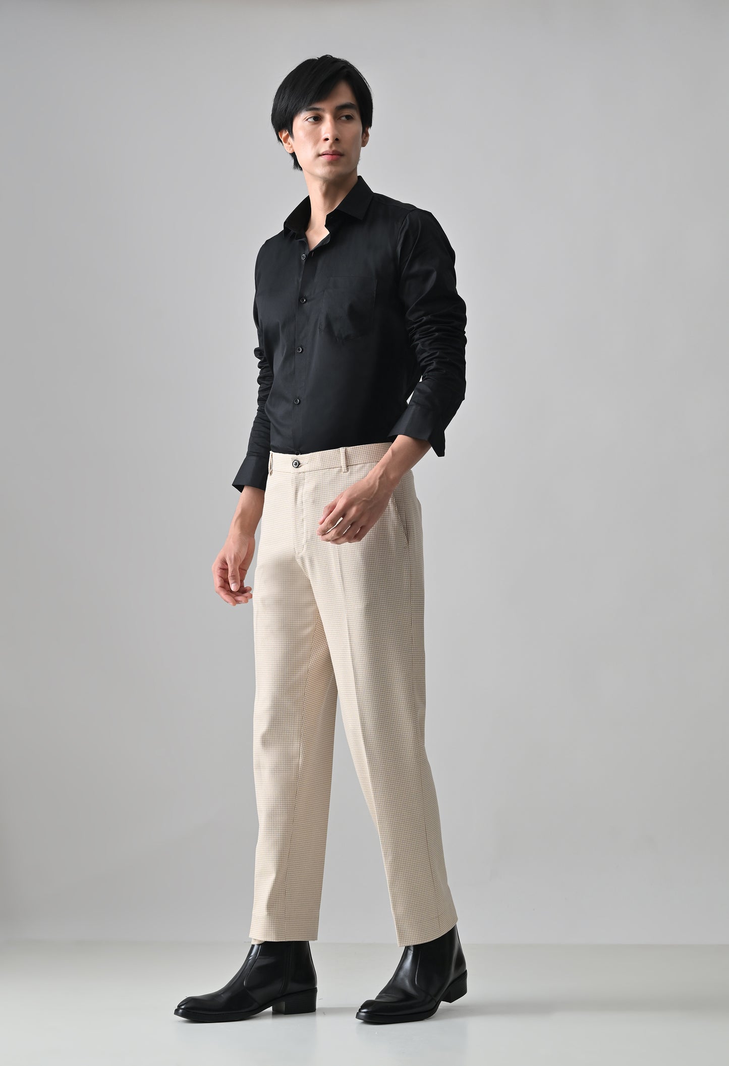 BEIGE Check Formal Trouser - Premium poly viscose | Comfortable Mens Pants