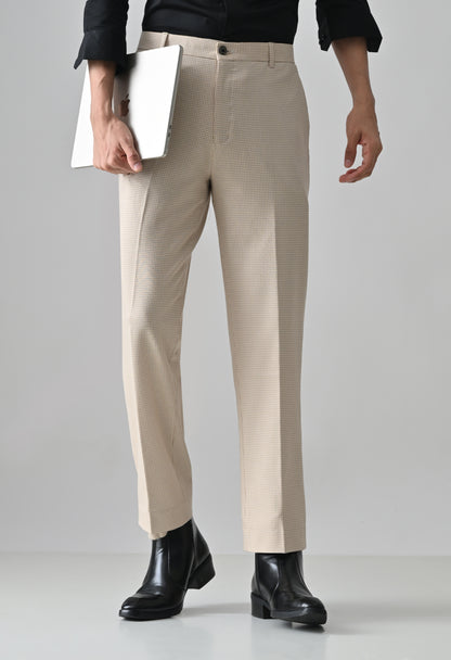 BEIGE Check Formal Trouser - Premium poly viscose | Comfortable Mens Pants