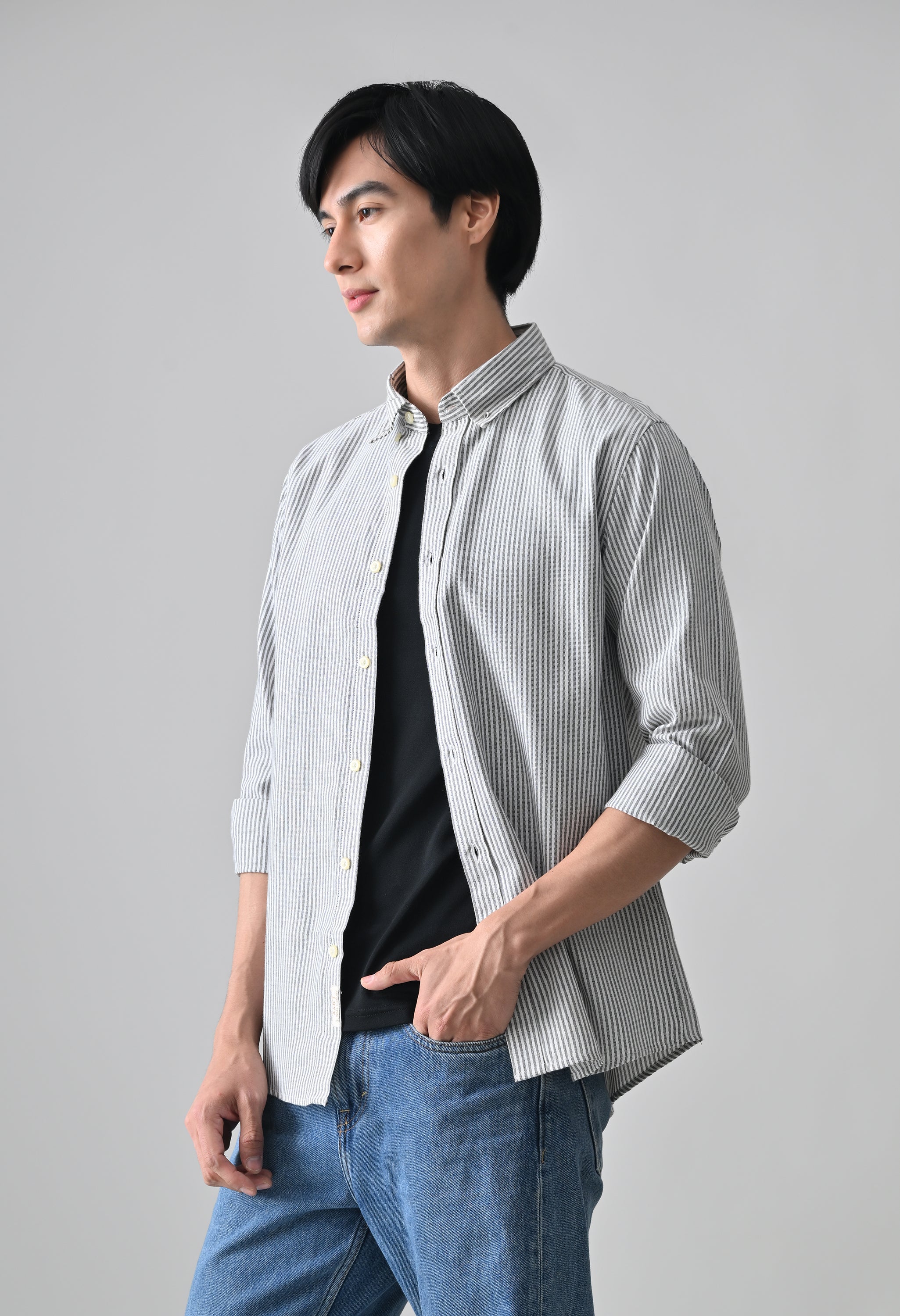 Cool Bee Grey Cotton Shirt for Men - Grey Premium Cotton Shirt India - Detail View