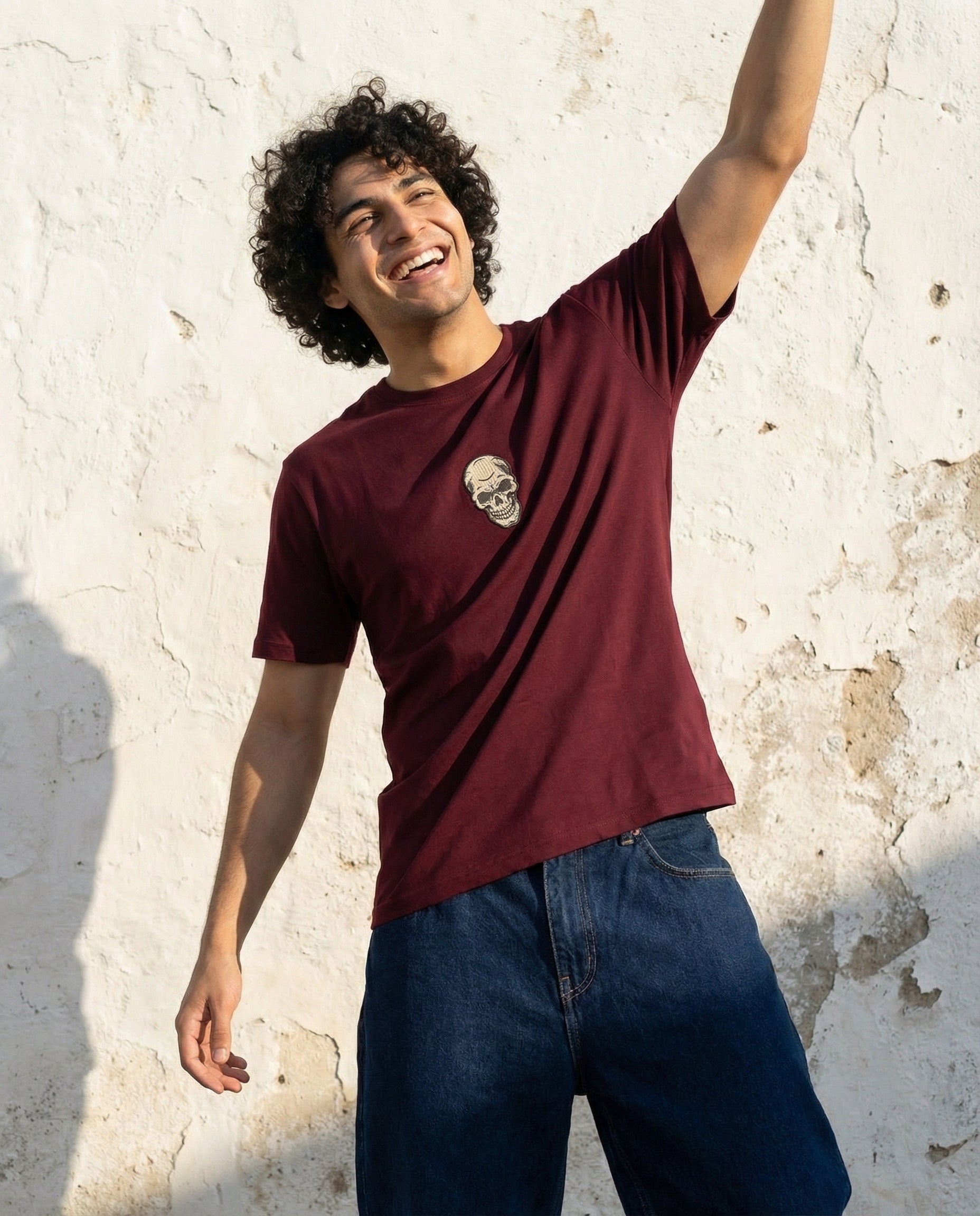 Cool Bee Essential Cotton Crew Neck T-Shirt Maroon for Men - Maroon Regular Fit Tee India - Lifestyle View